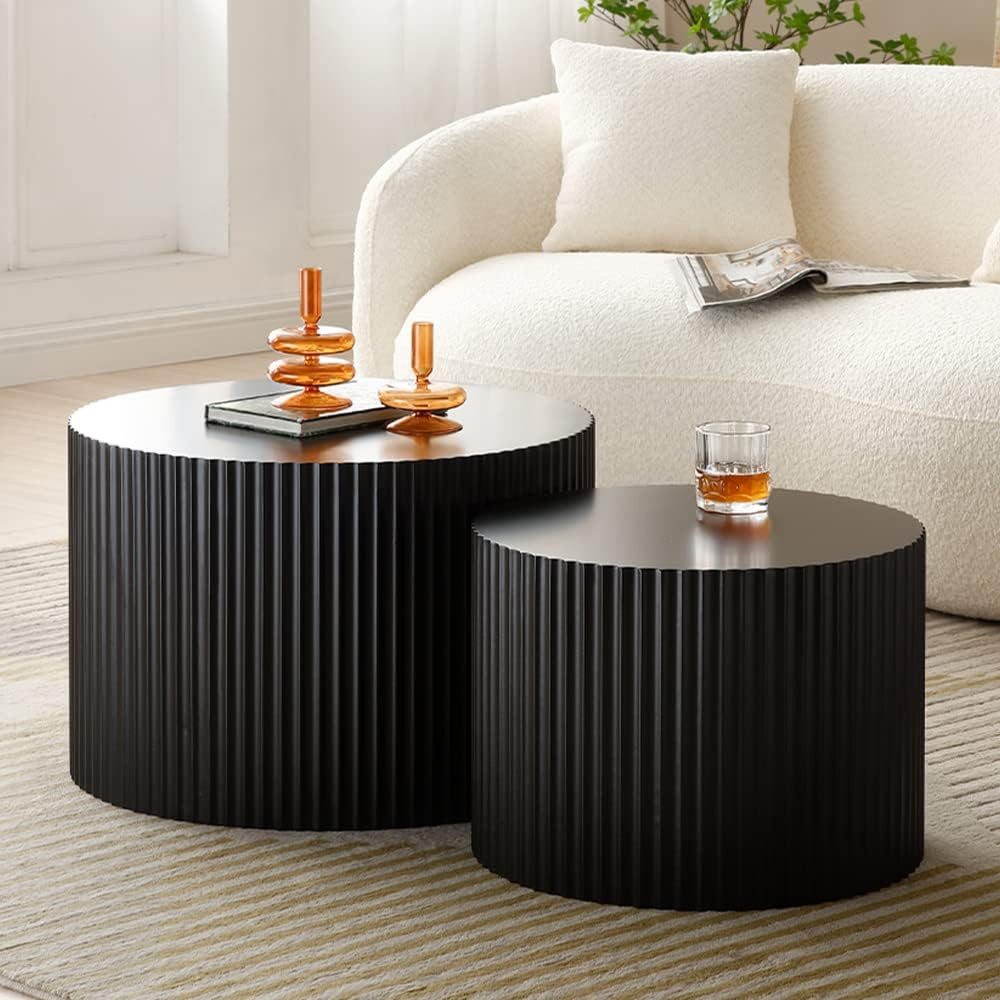 DUMOS Couchtisch 2er-Set Runder Nesting-Couchtisch,Holz-Center- und Beistelltisch (2er-Set Nesting-Tische), Keine Montage