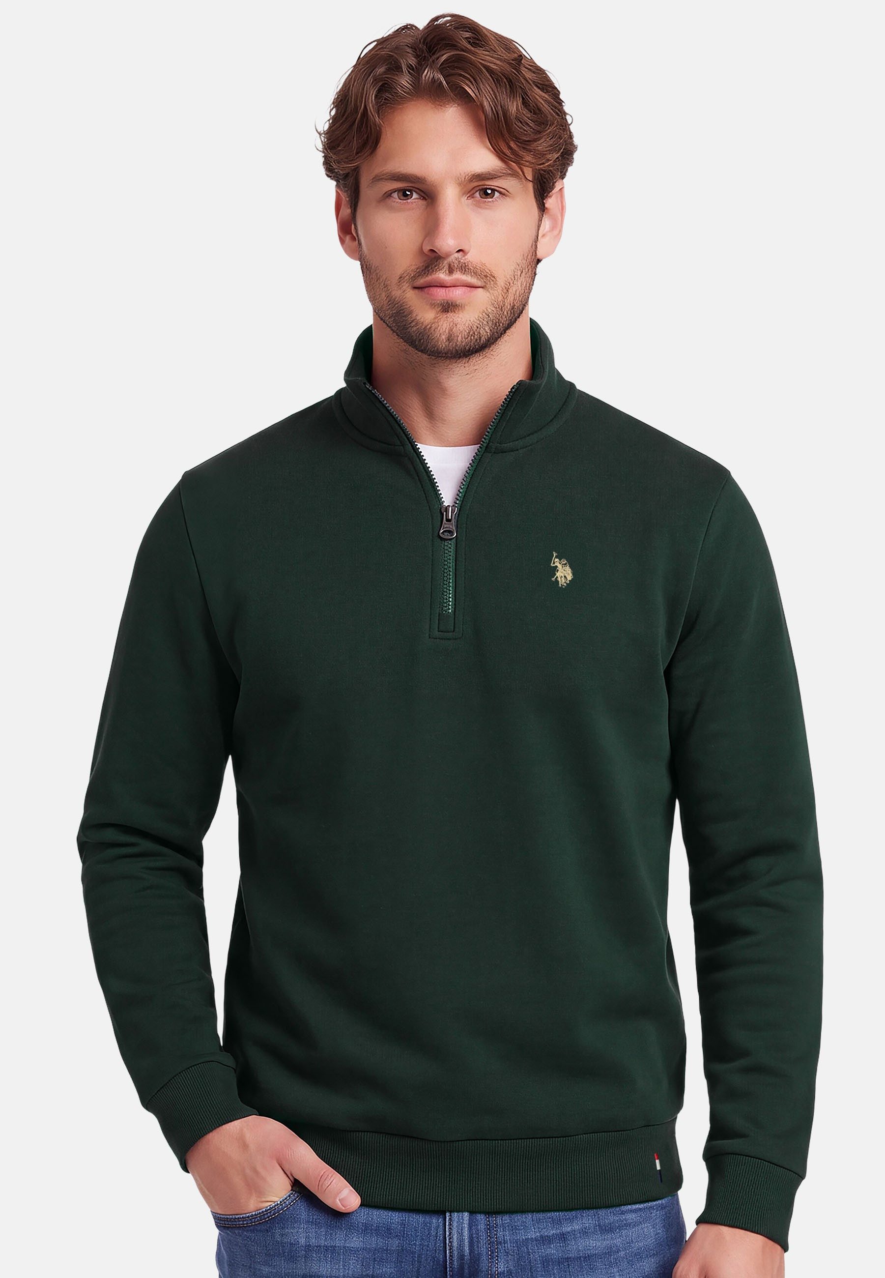 U.S. Polo Assn. Stehkragenpullover USNiico – Herren Half-Zip Pullover mit Logo-Stickerei Weiche Baumwollmischung, sportlich-elegantes Design und hoher Komfort