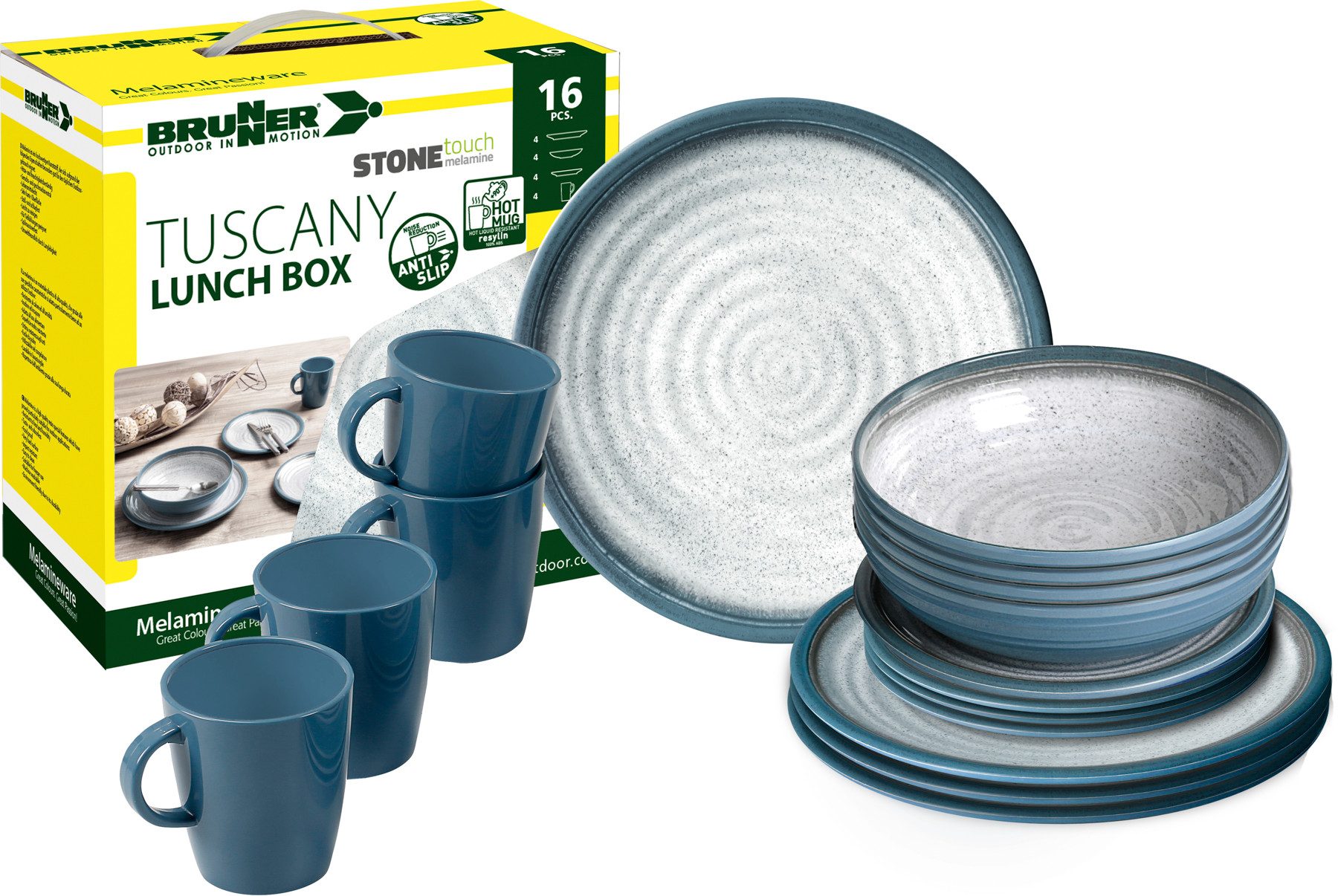 BRUNNER Geschirr-Set Lunchbox Tuscany, Melamin, Melamin Anti-Slip Stone Touch