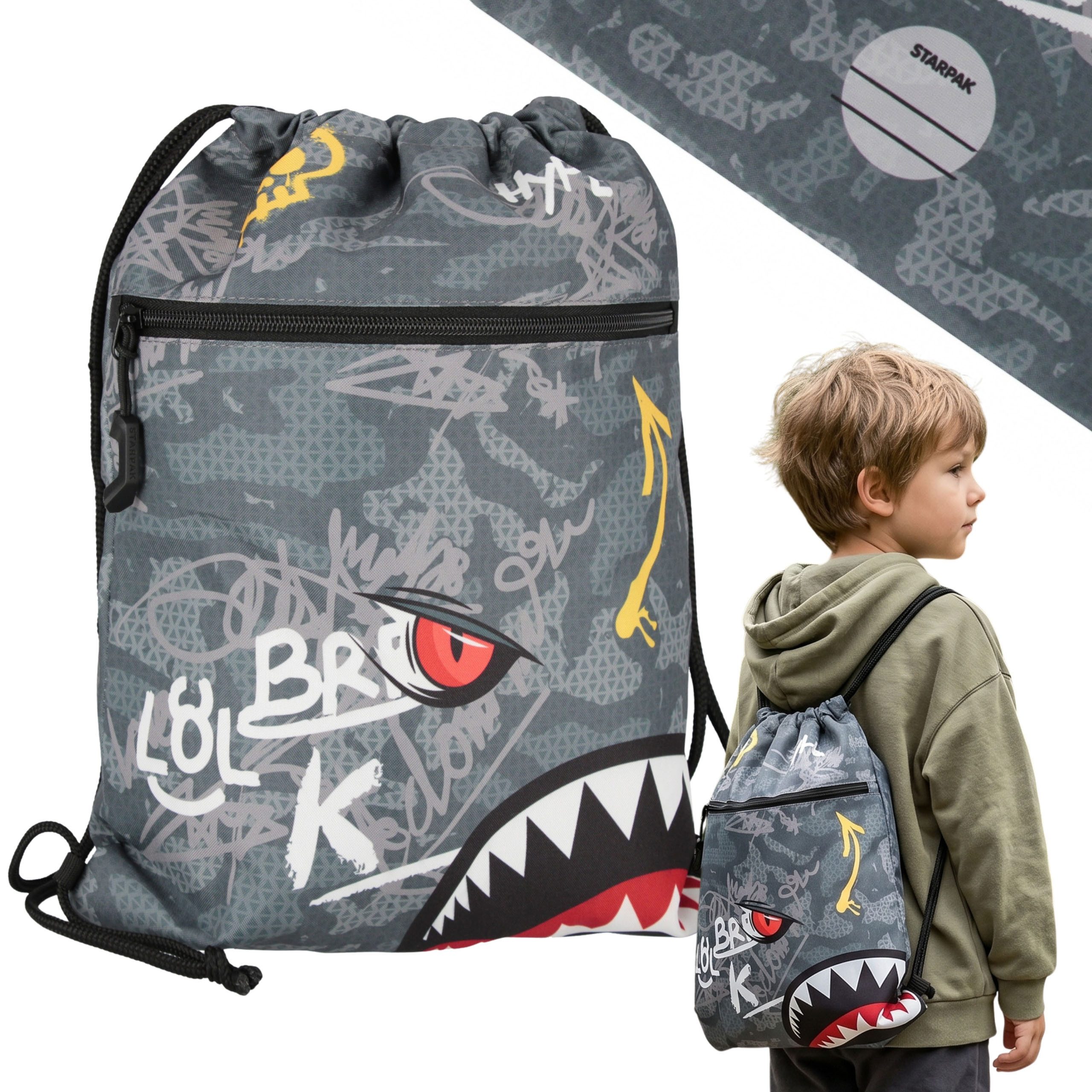 Turnbeutel Grauer Hai Turnbeutel Jungen Schuhbeutel Sport 39x31 cm