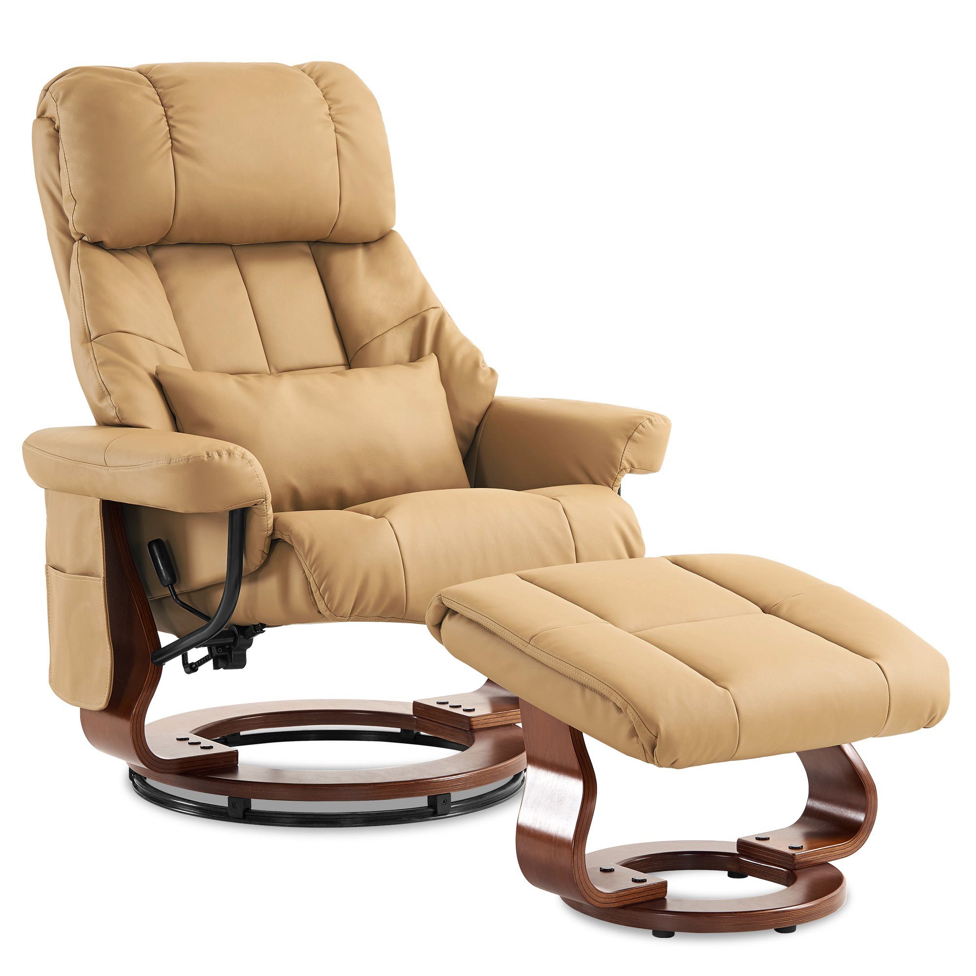 MCombo Relaxsessel MCombo Massagesessel mit Hocker 9068, 360°drehbarer Relaxsessel mit Liegefunktion Gelbbeige