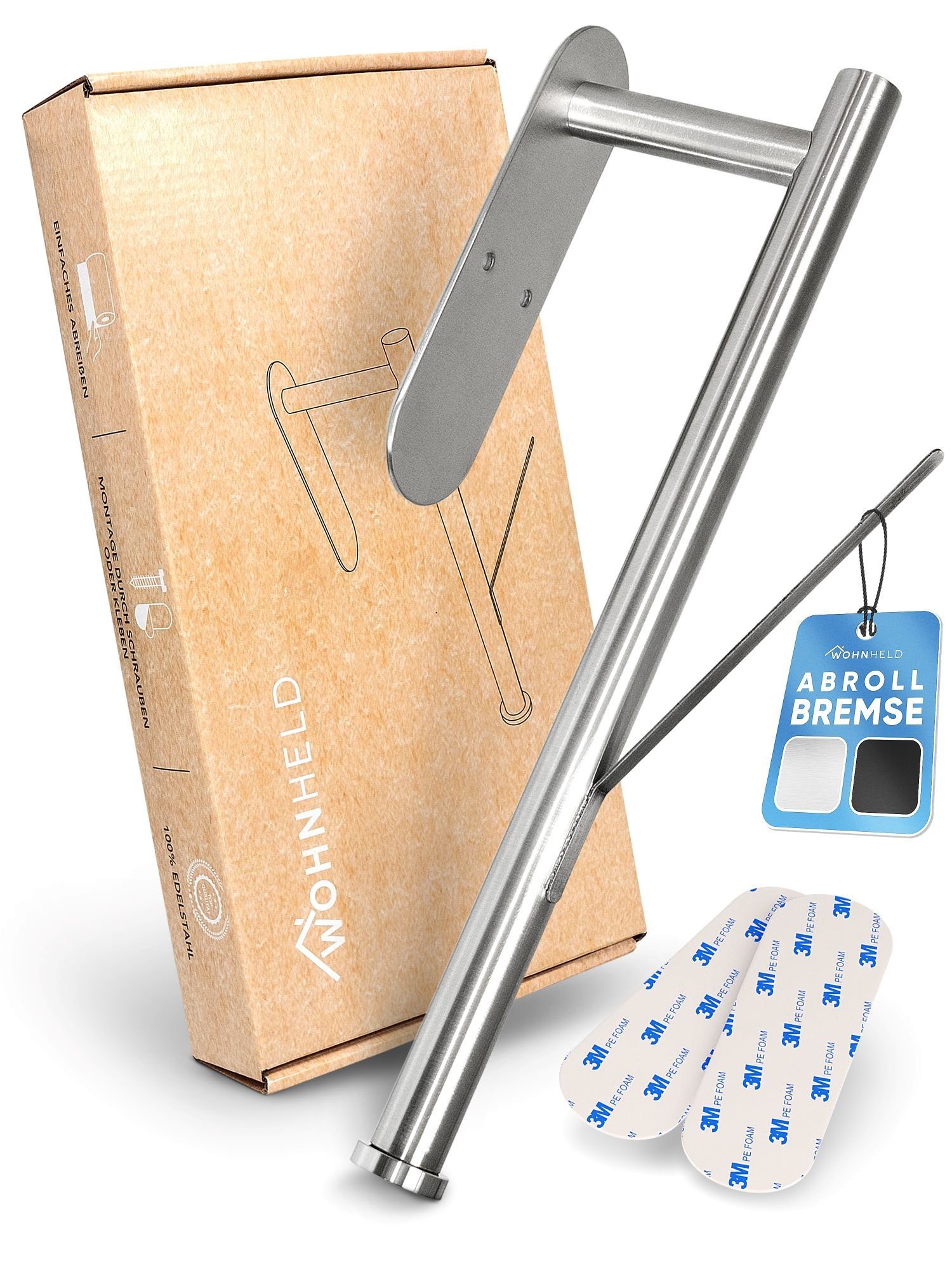 Wohnheld Держатель кухонного рулона Держатель кухонного рулона Küchenrolle MIT Abrollbremse Silber, mit Befestigung ohne Bohren