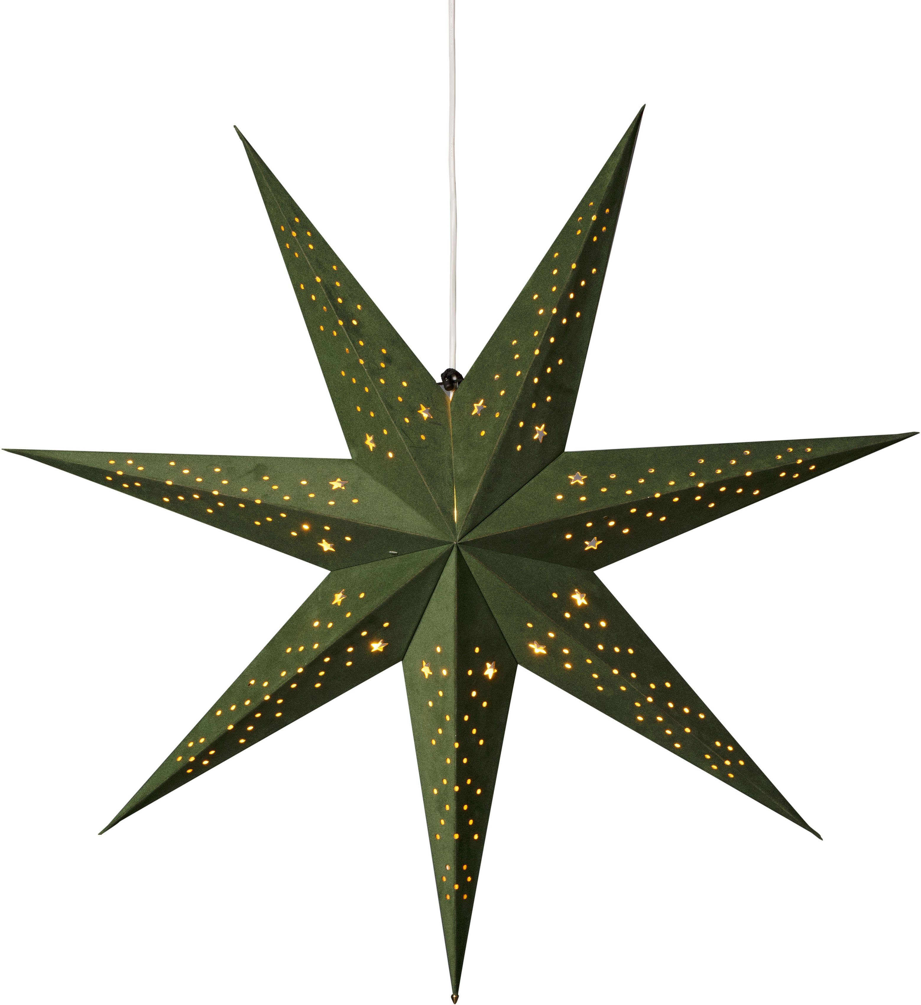 St., Zacken KONSTSMIDE 7 Papierstern, LED mit Samt, 1 grünem Dekostern Weihnachtsdeko, perforiert, Weihnachtsstern, Stern