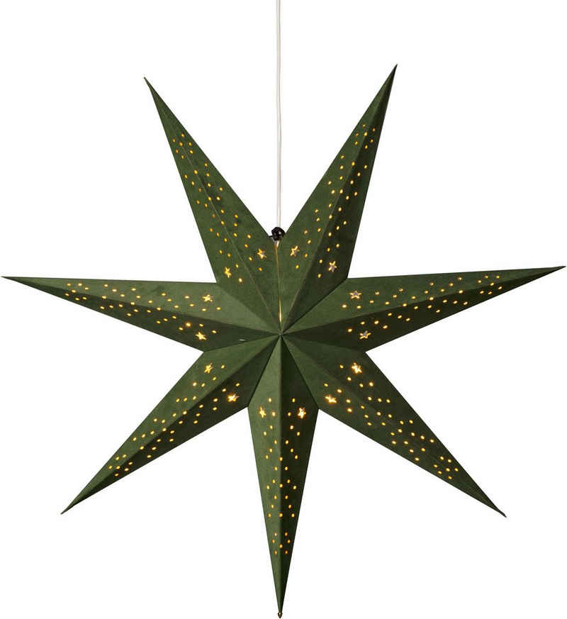 KONSTSMIDE Dekostern Weihnachtsstern, Weihnachtsdeko, 1 St., Papierstern, LED Stern mit grünem Samt, perforiert, 7 Zacken