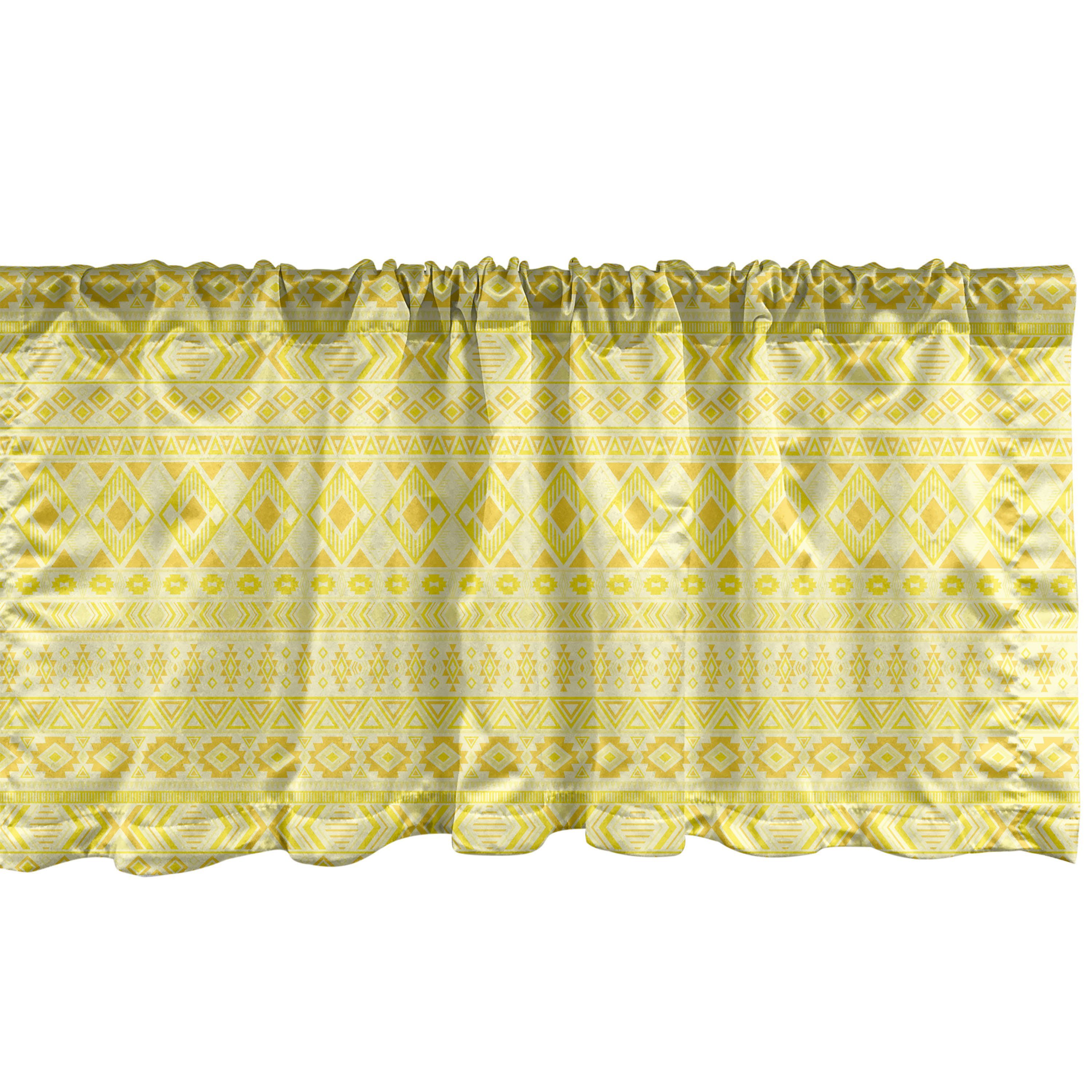 Scheibengardine Vorhang Volant für Küche Schlafzimmer Dekor mit Stangentasche, Abakuhaus, Microfaser, Stammes Folklore Yellow Monochrome