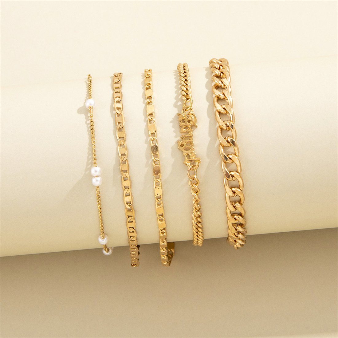 DÖRÖY Armband Damen Gold Brief 5 Set, Set Perle Mode Armband Armband von Trend