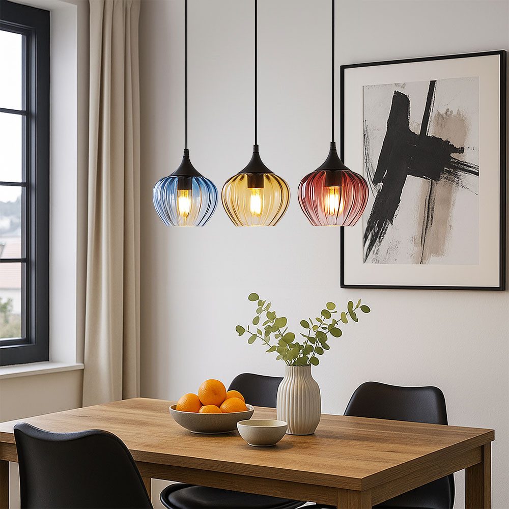 GLOBO LIGHTING LED-Hängeleuchte, Leuchtmittel inklusive, Warmweiß, Esszimmerleuchte Pendelleuchte Hängelampe Retro Glas bunt LED H 120 cm