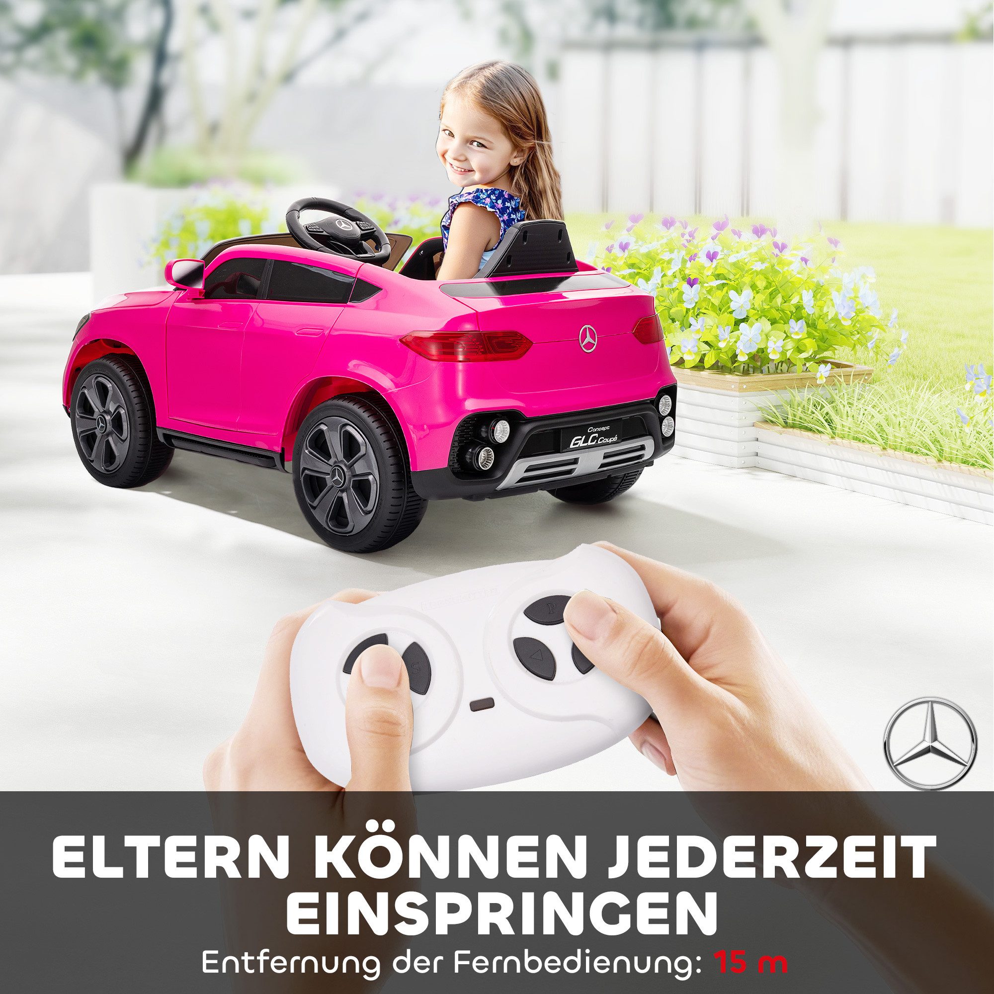 AIYAPLAY Electric Ride-On Car for Kids, Mercedes Benz Design, 12V Children's Car with Remote Control, 25 kg Weight Capacity, (1-piece), for Children 3-6 Years Old, Pink