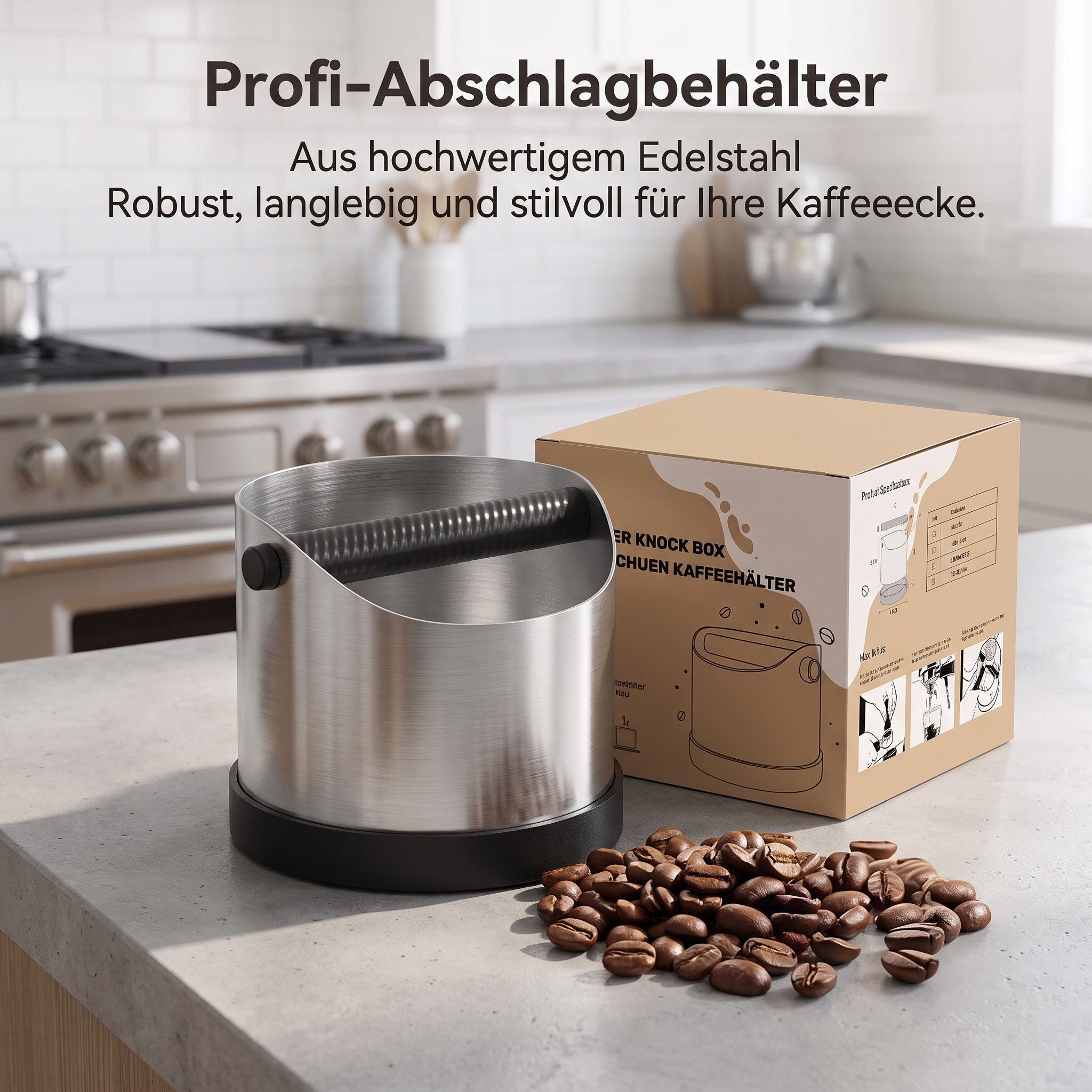 SURFOU Kaffeesatzbehälter Klopfbehälter aus Edelstahl mit herausnehmbarer Klopfstange