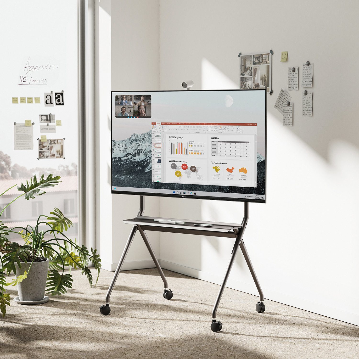 Maclean TV-Ständer MC-977 Mobiler TV-Ständer mit Ablage 50–86", (bis 86,00 Zoll, VESA 200x200 bis 800x600 mm, 120 kg, Ablage, Rollen) – Bild 2 von 5