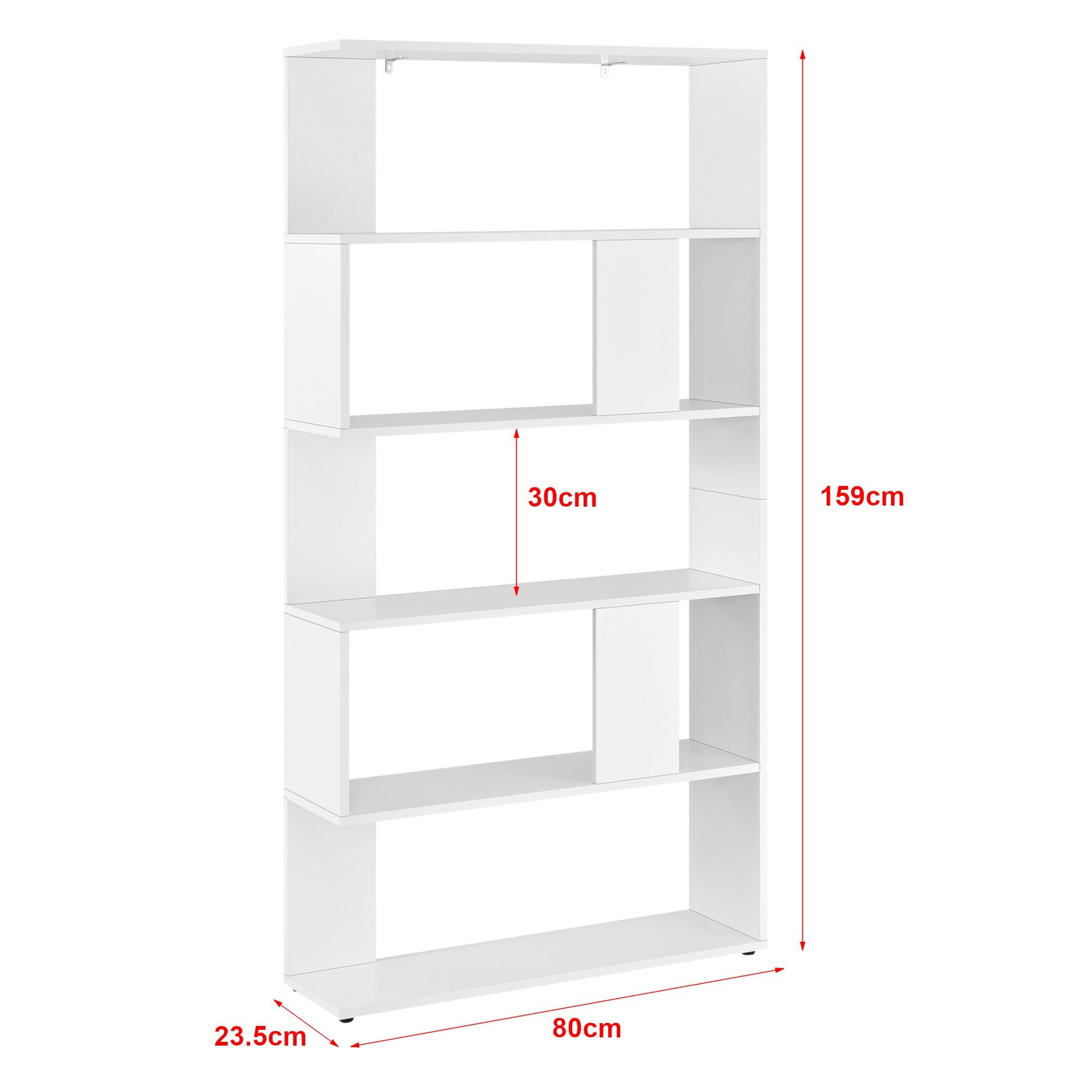 Bücherregal, mit 5 Weiß »Aneby« 159x80x23,5cm en.casa Regal Ablageflächen