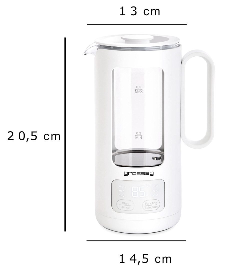 grossag Wasserkocher WK 8.00, {0,5L Glastopf, Temperatureinstellung 40° - 100 °C, Abnehmbarer Topf}
