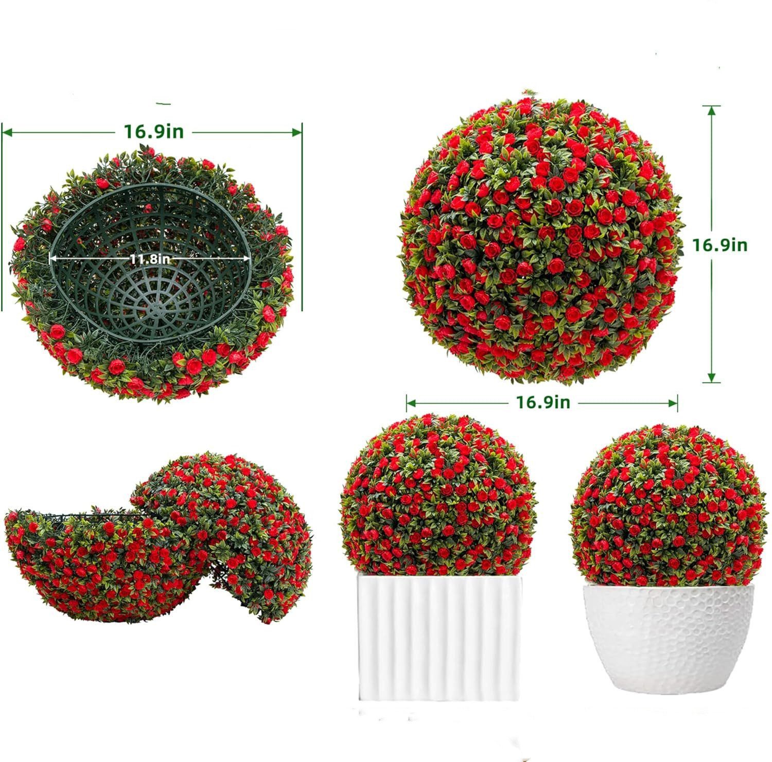 GarveeMore Kübelpflanzen Künstliche Topiary-Kugeln, 2 Stück dekorative Blumenkugeln