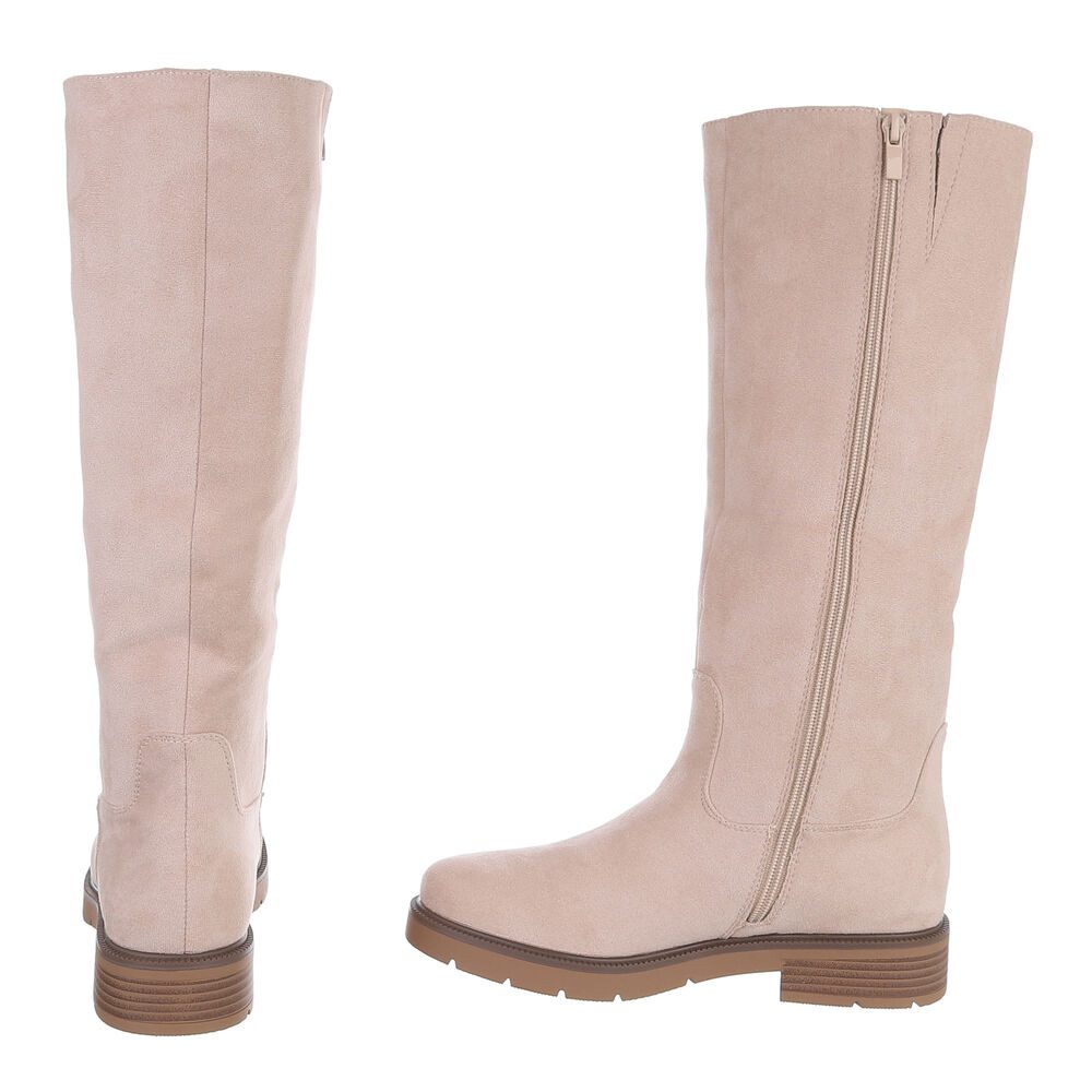 Ital-Design Damen Langschaftstiefel mit Reißverschluss und Profilsohle Stiefel (92299640) Blockabsatz Flache Stiefel in Beige – Bild 5 von 5