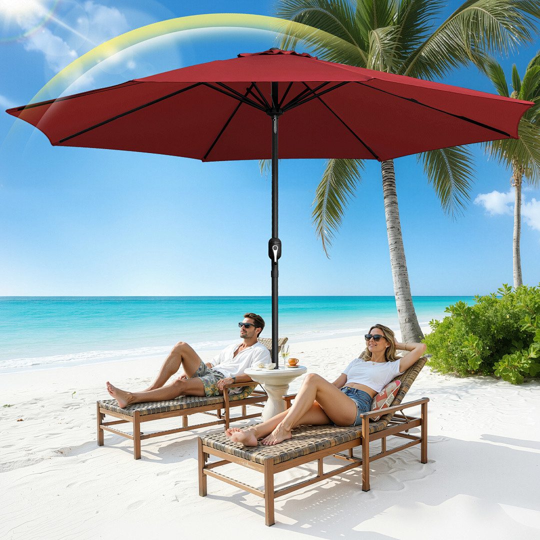 Clanmacy Sonnenschirm Sonnenschirm Ø350 cm Balkonschirm Gartenschirm UV50+ ohne Knick Rot, LxB: 350x350 cm, Stabiler knickbar/für Garten, Balkon, Terasse/Sonnenschutz