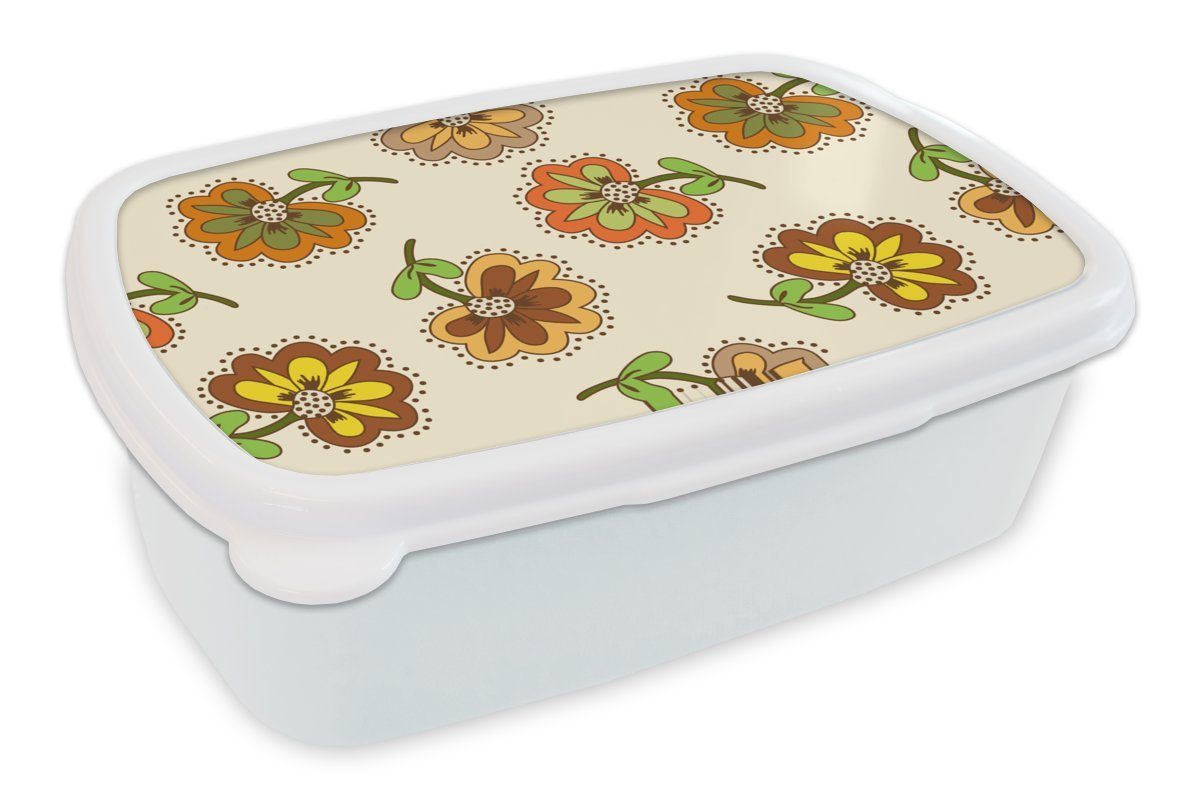 Erwachsene, - für Mädchen - für weiß - Blumen und Brotbox Retro MuchoWow und Kunststoff, Vintage, Jungs Kinder Design Lunchbox (2-tlg), Brotdose,