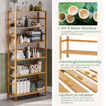 MSMASK Standregal Bambusregal Küchenregal Badregal mit 6 verstellbaren Ablagen, für Bad, Küche, Wohnzimmer, Schlafzimmer, Balkon, Naturfarben