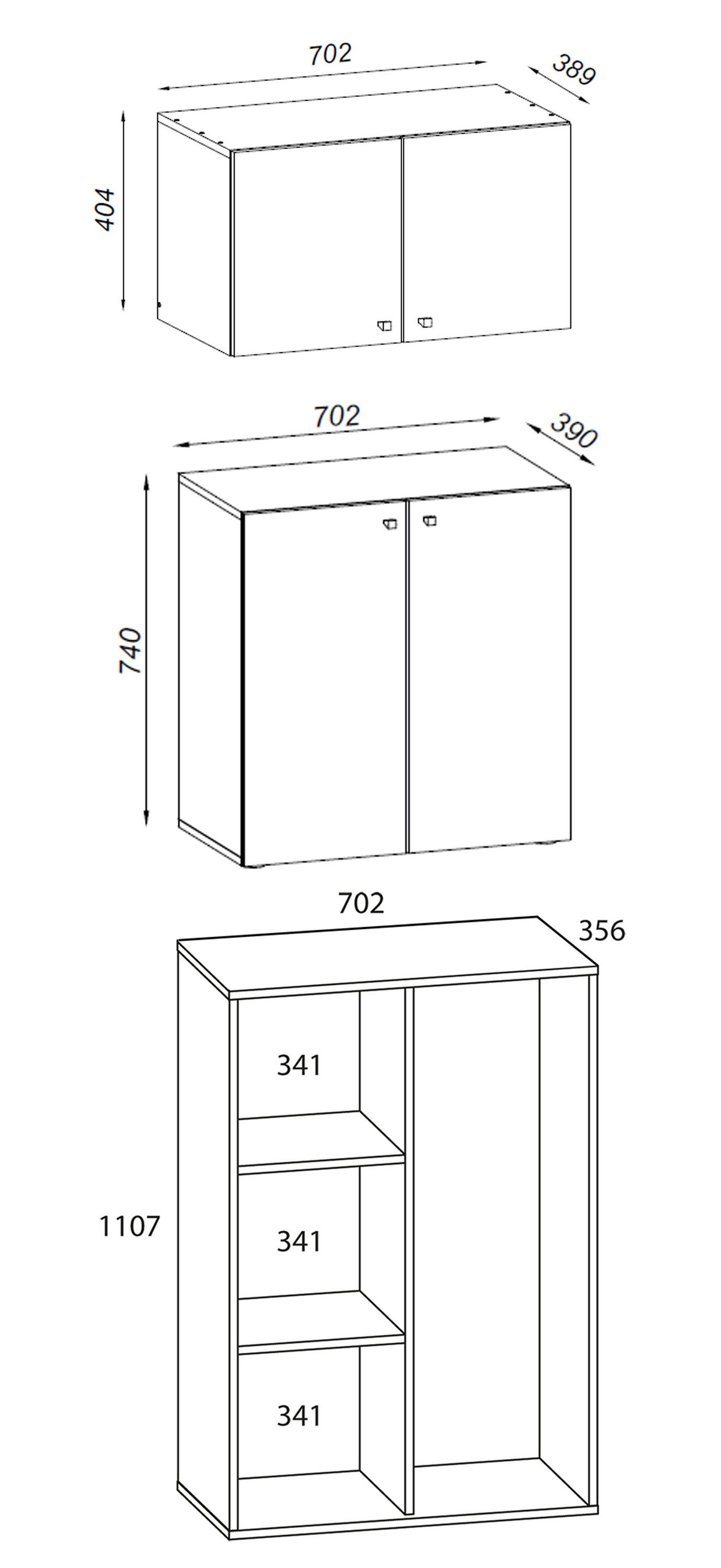 VCM Mehrzweckschrank Haushaltsschrank Lona H. 223 x B. 70 x T. 39 cm Holz Besenschrank, 6 Fächer, Aufsatz mit zwei Türen