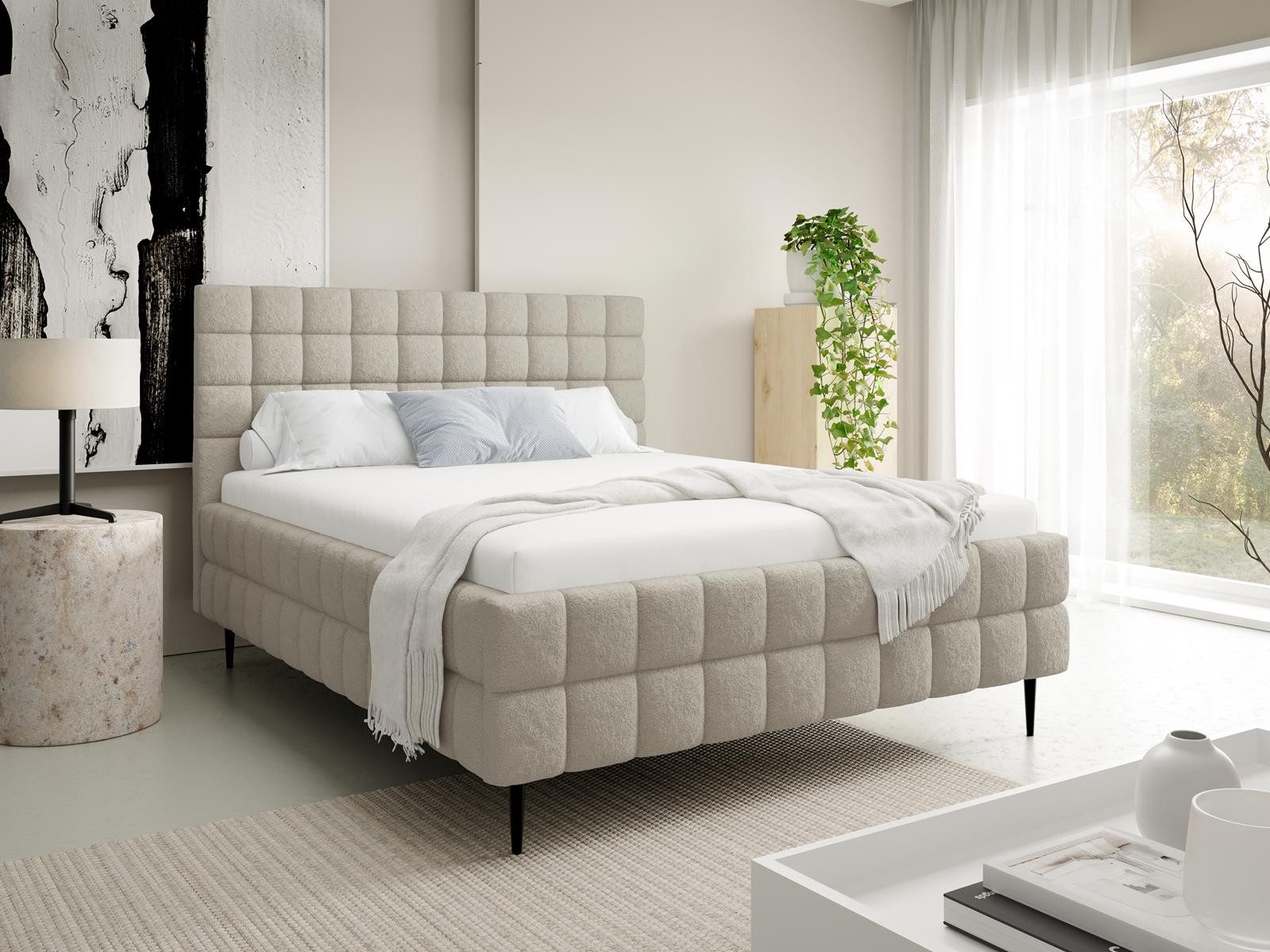 Compleo Polsterbett auf Füßen, gepolstertem Kopfteil, modern, Boucle stoff, MADE IN EU, TOPSSELLER