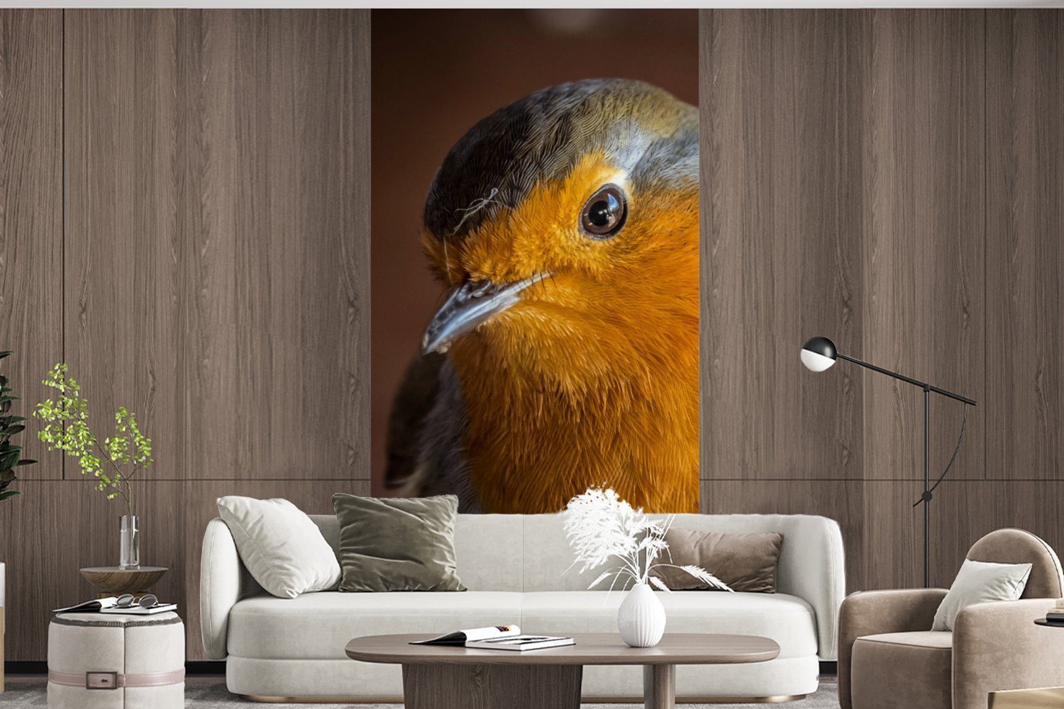 Rotkehlchen Vogel, Schlafzimmer für MuchoWow Küche, Vliestapete (2 Fototapete - Wohnzimmer Porträt Matt, bedruckt, St), Fototapete -