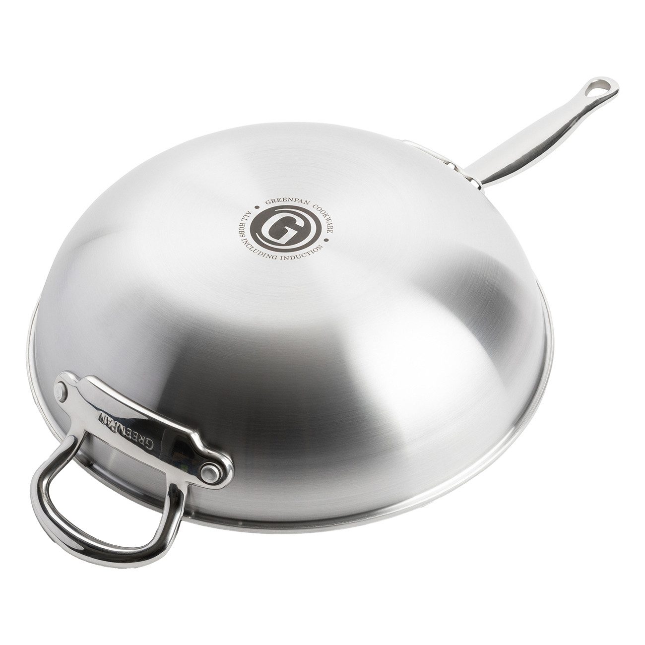 GREENPAN Wok Premiere Wok Pfanne 30cm Edelstahl Antihaft Spülmaschinengeeignet, Edelstahl, Kratzfest, Keramik, alle Herdarten, Backofengeeignet, Ø 30 cm