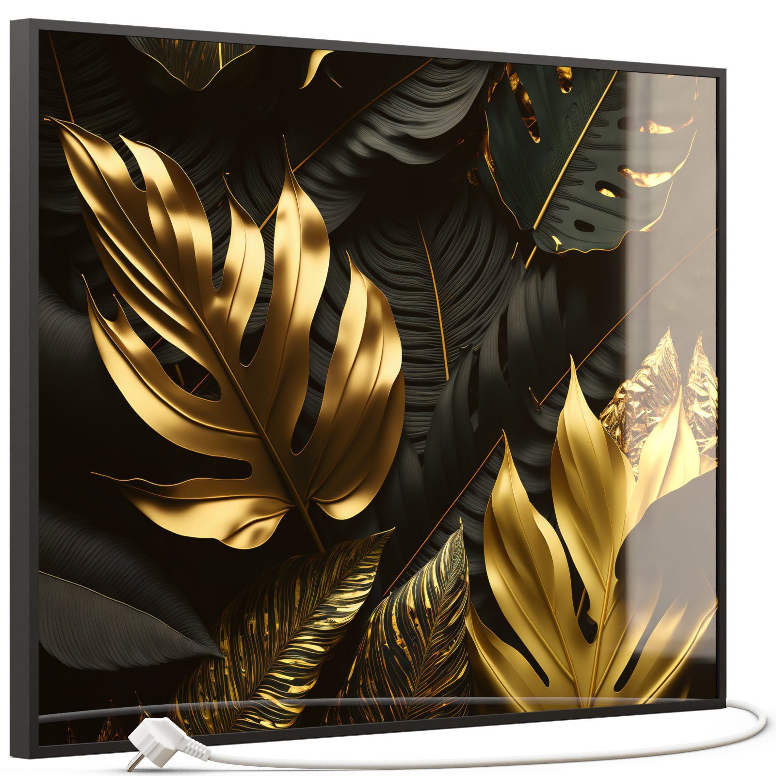 STEINFELD Heizsysteme Infrarotheizung, Glas Bild 350W-1200W, Inklusive Thermostat, 070 Goldenen Blättern Schwarz