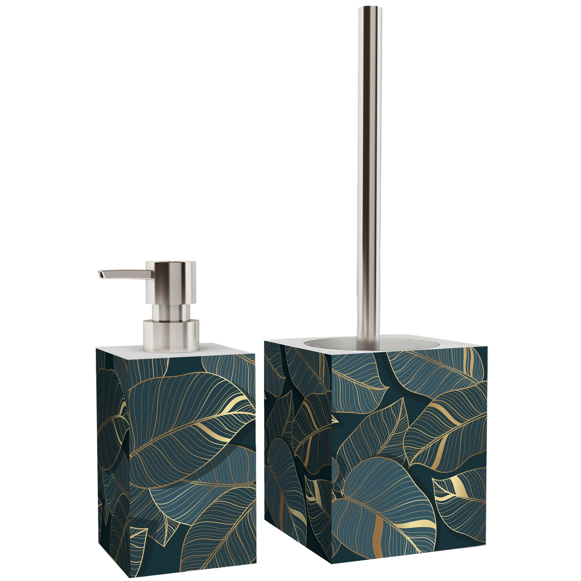 Sanilo Badaccessoire-Set mit Motiv, viele schöne Seifenspender und WC Bürsten zur Auswahl, Klobürste mit auswechselbaren Bürstenkopf, 2 tlg., 2-tlg., Desinfektionsspender mit stabiler Pumpe, hochwertig & modern
