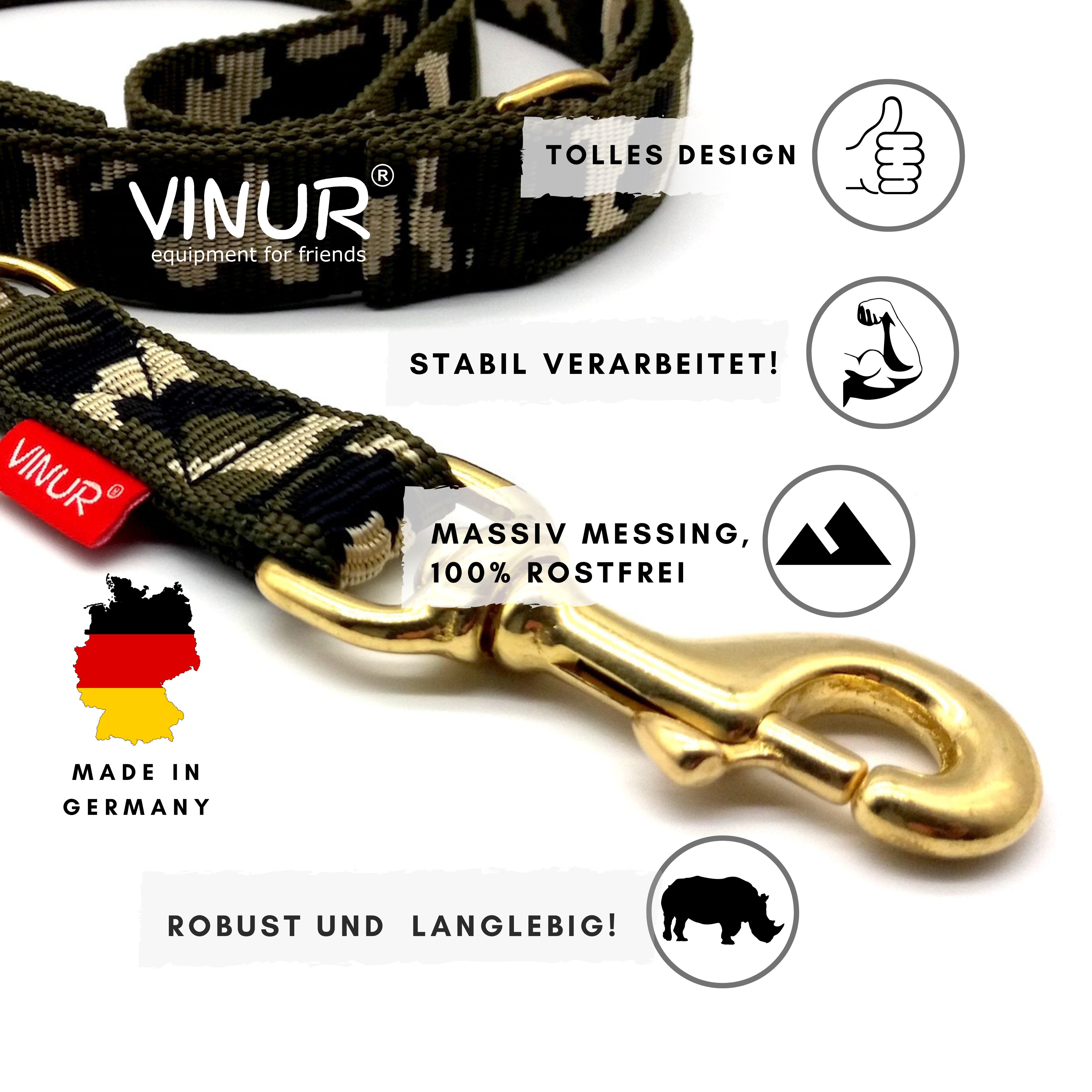 VINUR® Hundeleine 3-Fach verstellbar, Gesamtlänge: 2,20 m, variabel verstellbar auf ca: 2 m – 1,5 m – 1,2 m