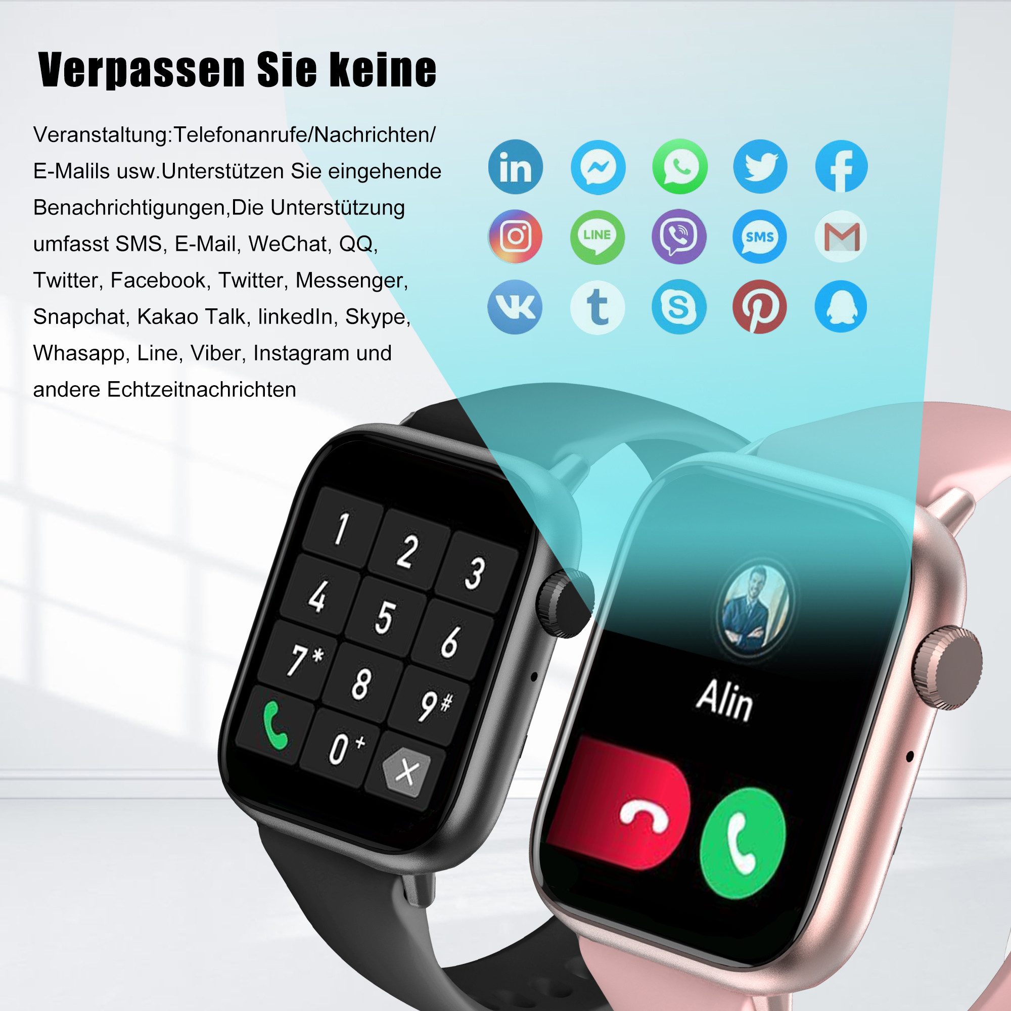 ibettertec Smartwatch Damen Herren mit Telefonfunktion Smartwatch (1.83 Zoll) Fitness Tracker Uhr mit 3 Kombinationen von Armbändern,(Fitnessuhr mit Anruffunktion 1,83" HD Voll Touchscreen Zoll,Smartwatch Fitness Tracker Uhr mit 120+Sportmodi,IP68 Wasserdicht,Uhren Watch für Android IOS,Fitnessuhr Tracker mit Pulsmesser Schrittzähler Schlafmonitor Aktivitätstracker cm, Uhren Watch für Android IOS)