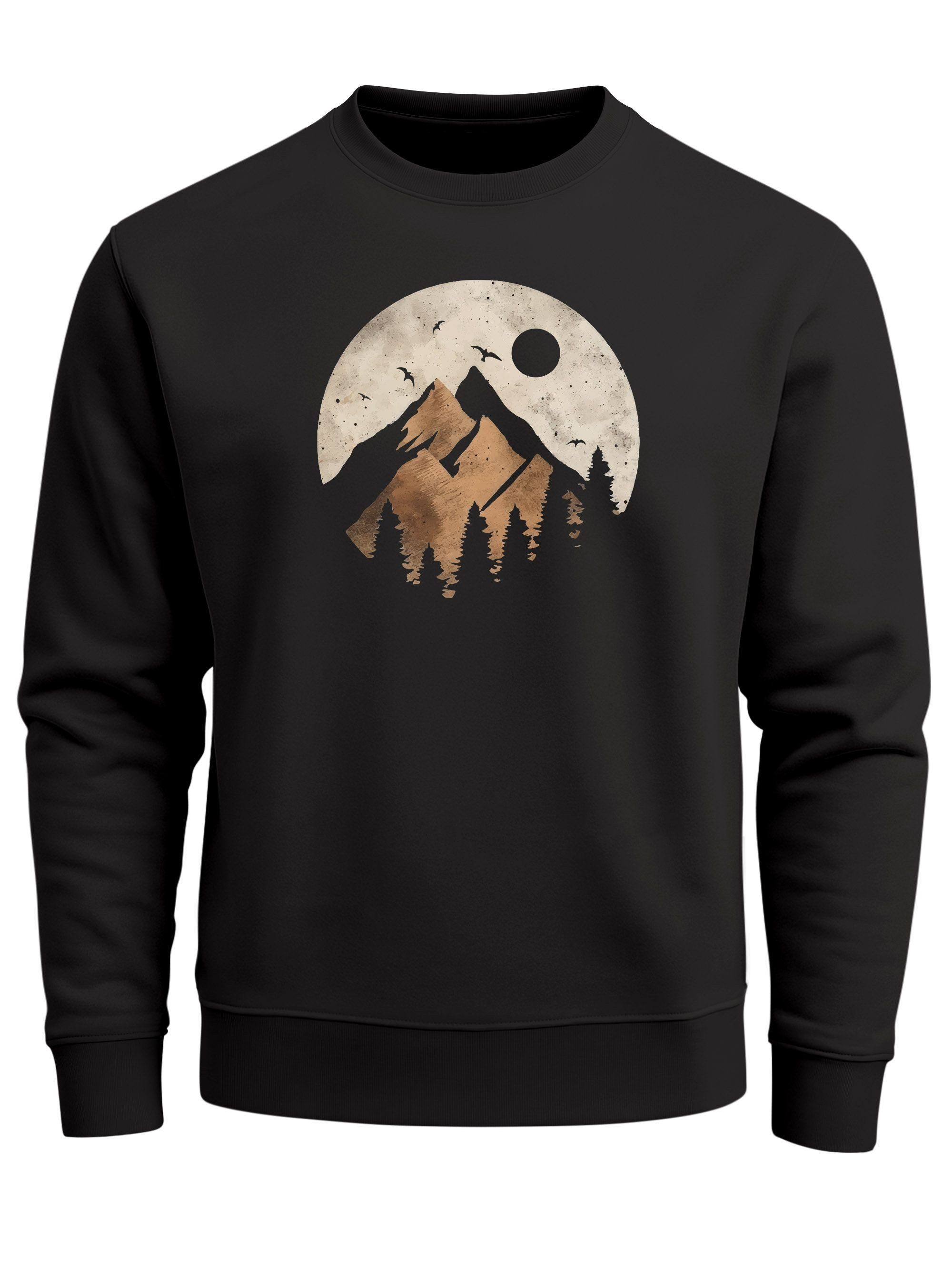 Sweatshirt Sweatshirt Herren ohne Kapuze Frontprint mit Berg und Sonne – Outdoor