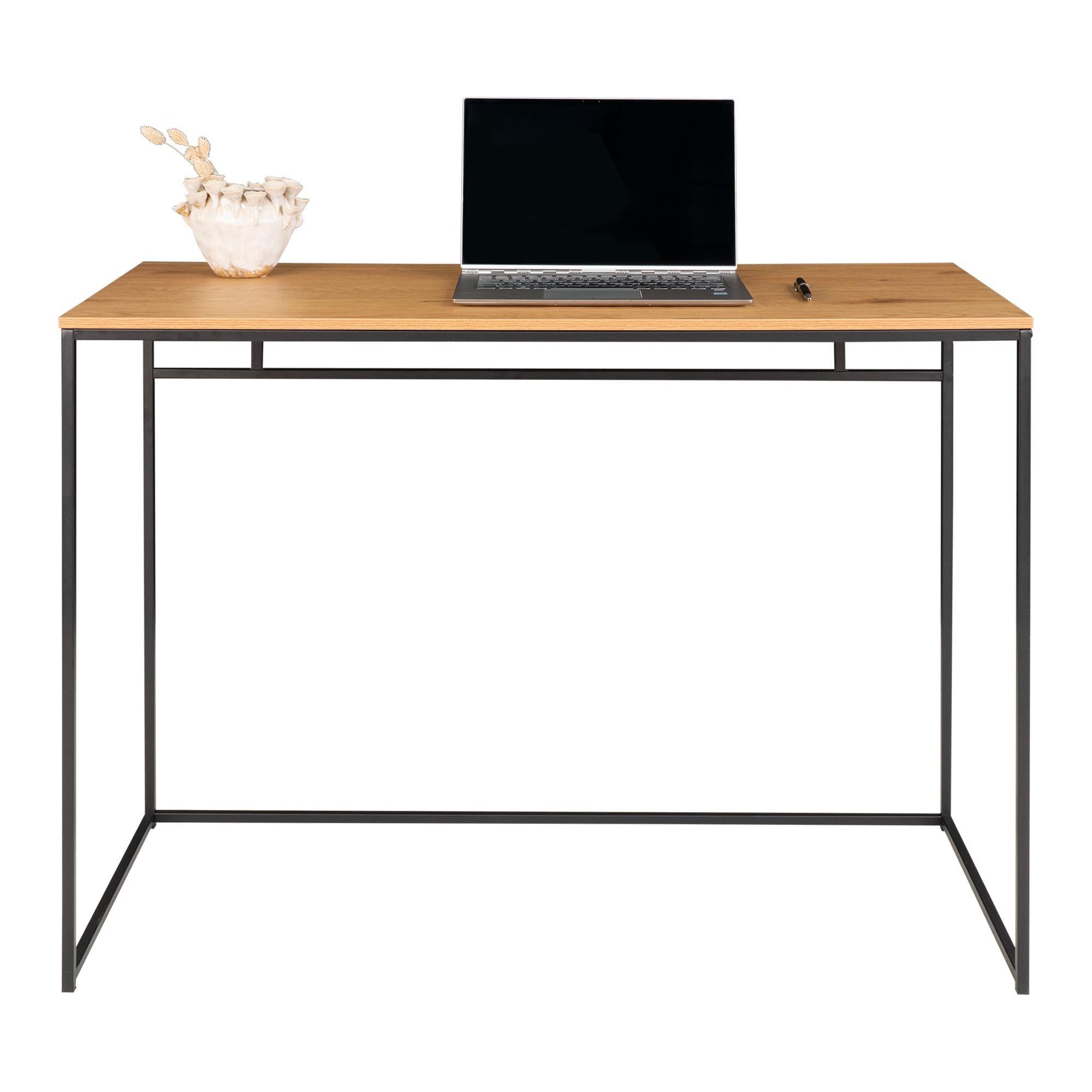 LebensWohnArt Schreibtisch Moderner Schreibtisch schwarz L100cm / / LEVEN ca. Konsole natur