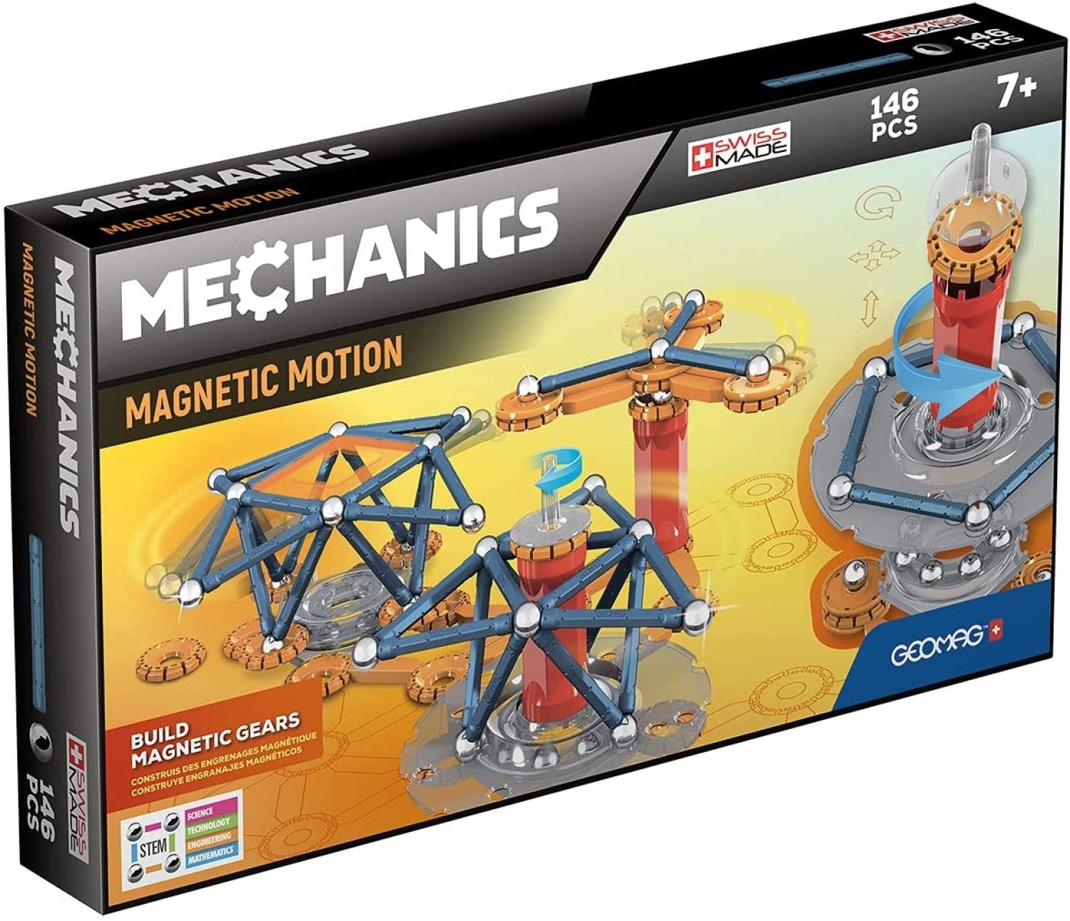Geomag™ Magnetspielbausteine Geomag MECHANICS 146 Magnetic (Packung, Lern Motion St) & 146-teilig Konstruktionsspiel