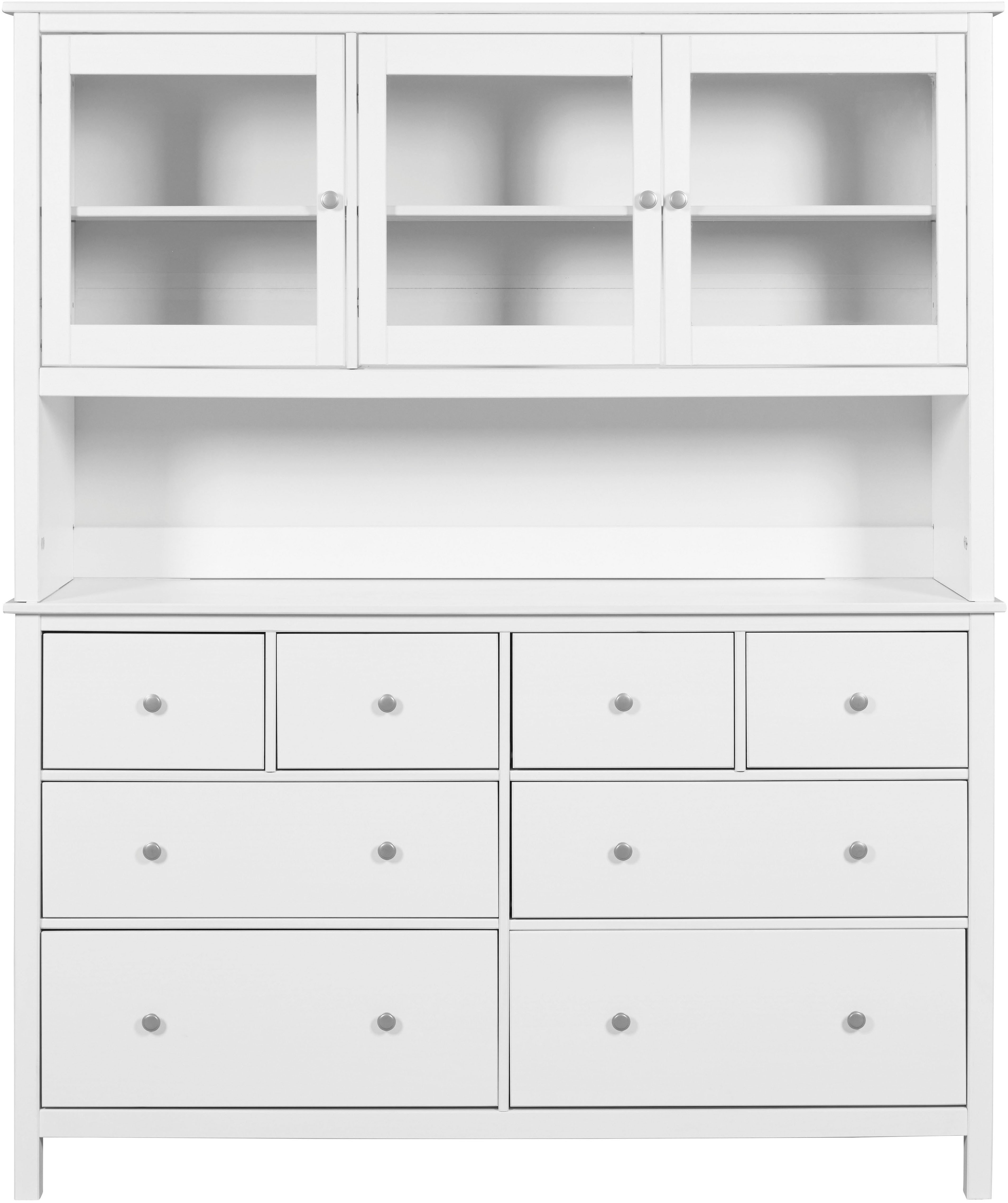 Inter Link Buffet Pinora, Vitrine Kiefer Massivholz, Küchenschrank Weiss lackiert (1-St) Geschirrschrank im Skandi Look, viel Stauraum, 160 x 39,50 x 197 cm