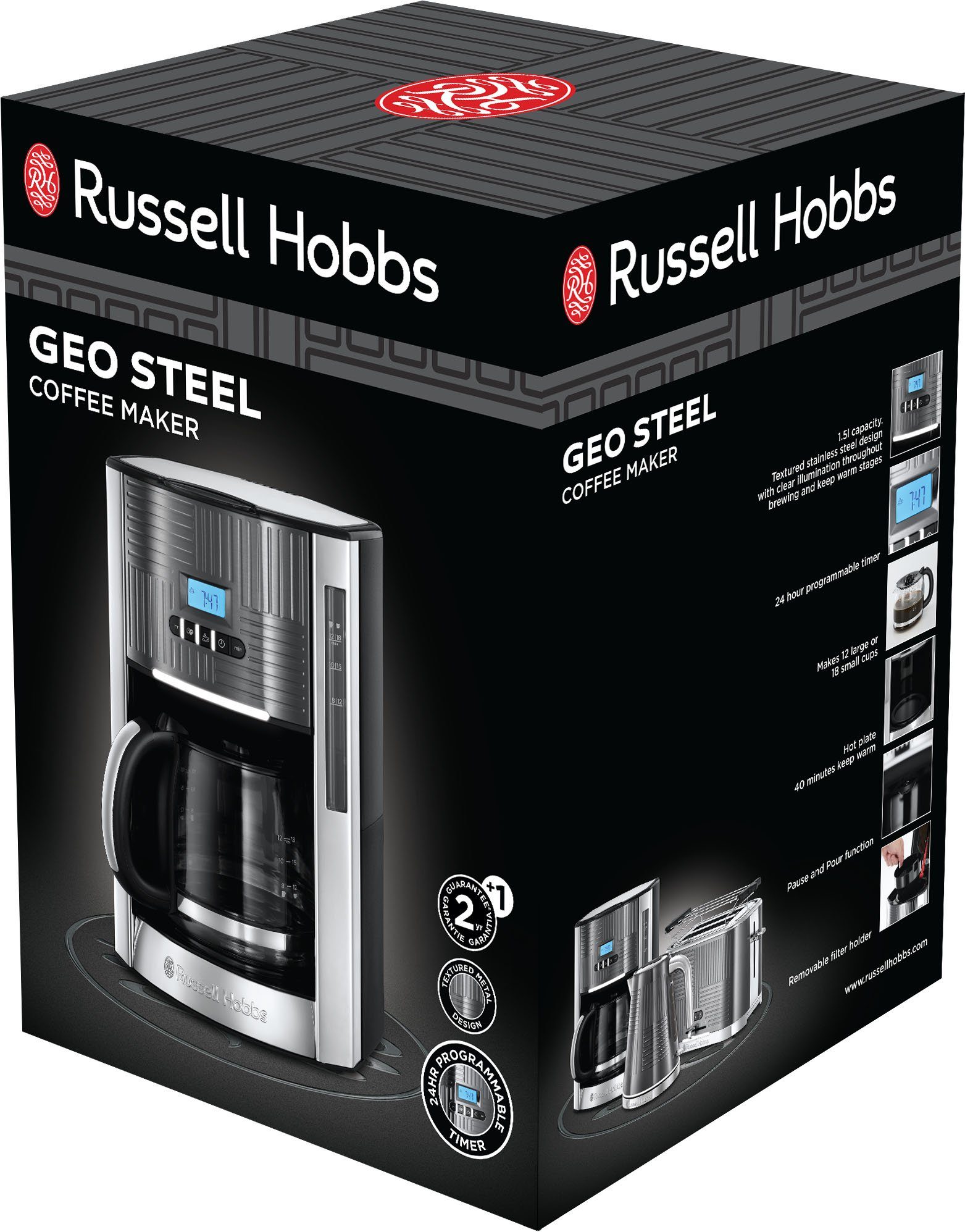 Kaffeekanne, RUSSELL 25270-56, Steel Filterkaffeemaschine 1,5l 1x4 Papierfilter HOBBS Geo