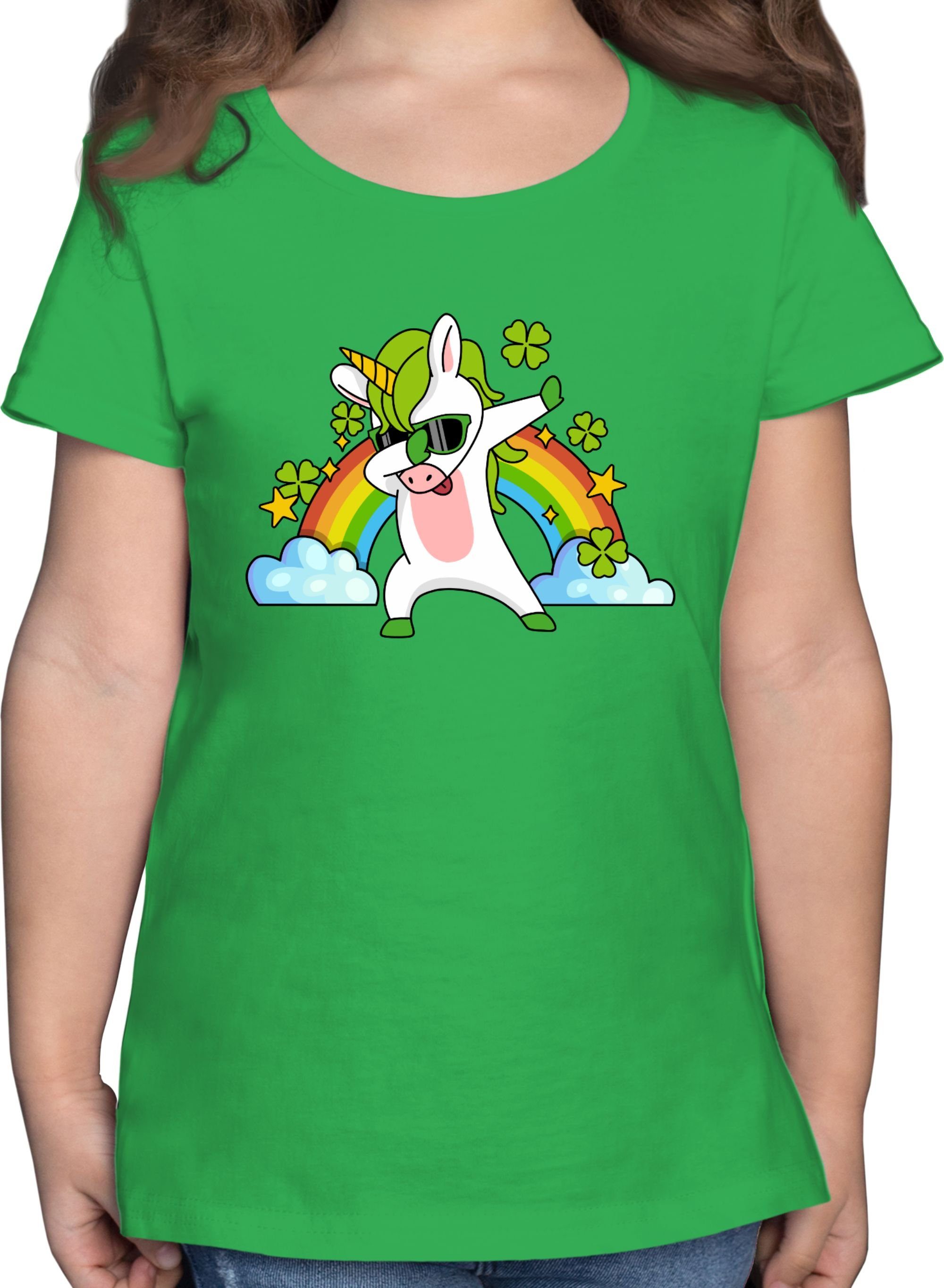 Shirtracer T-Shirt Dabbendes Einhorn Kleeblatt Regenbogen Anlässe Kinder 2 Grün