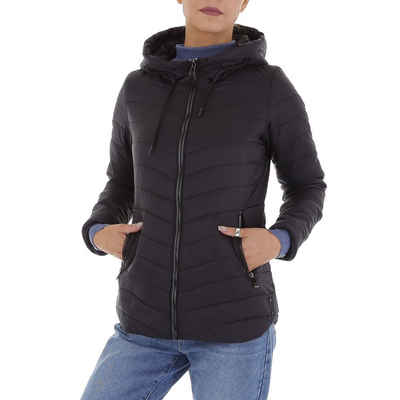 Ital-Design Steppjacke Damen Freizeit Kapuze Leicht gefüttert Übergangsjack in Schwarz