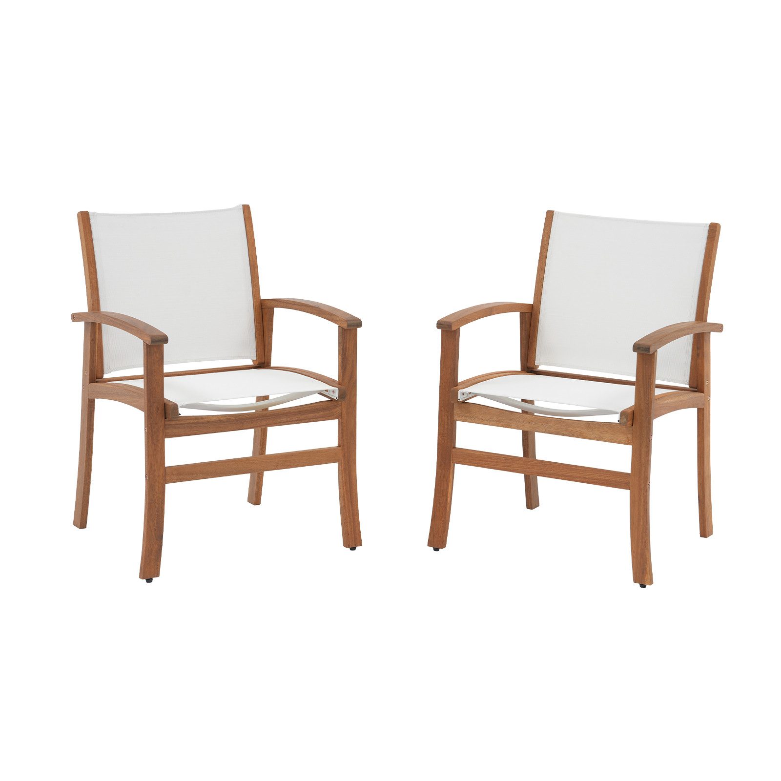 JOIVI Gartenstuhl Holz Gartenstühle (Akazienholz Essstühle), Atmungsaktivem Textilene-Gewebe für Garten & Terrasse, 2-tlg Weiß