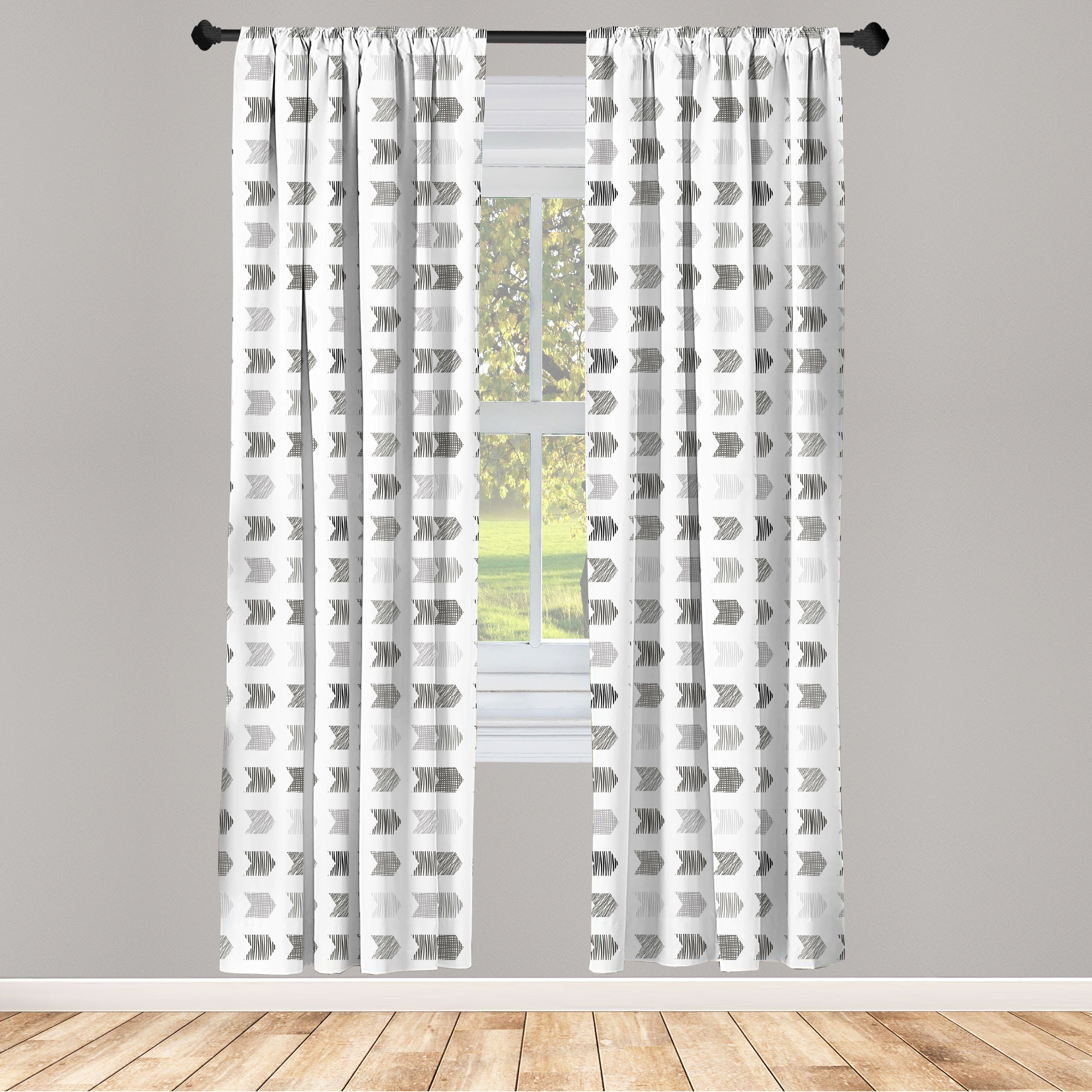 Gardine Vorhang für Abakuhaus, Stil Wohnzimmer Microfaser, grau Bleistift-Skizze Pfeil Dekor, Symbole Schlafzimmer