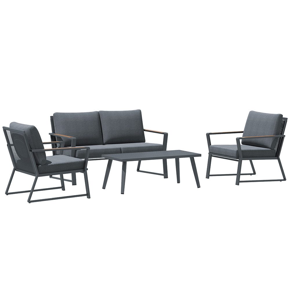 Sweiko Sitzgruppe Gartenmöbelset für 4 Personen, (Sofa Sessel Beistelltisch, 4-tlg., Polyrattan,Alu), Grau