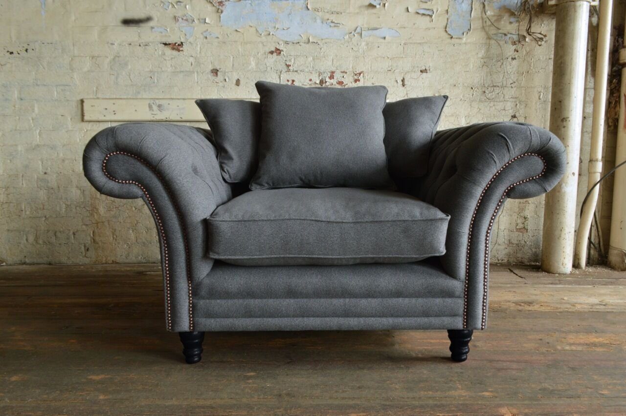 JVmoebel Chesterfield-Sessel Klassischer Sessel aus grauem Textil mit massivem Holzgestell, Made in Europa