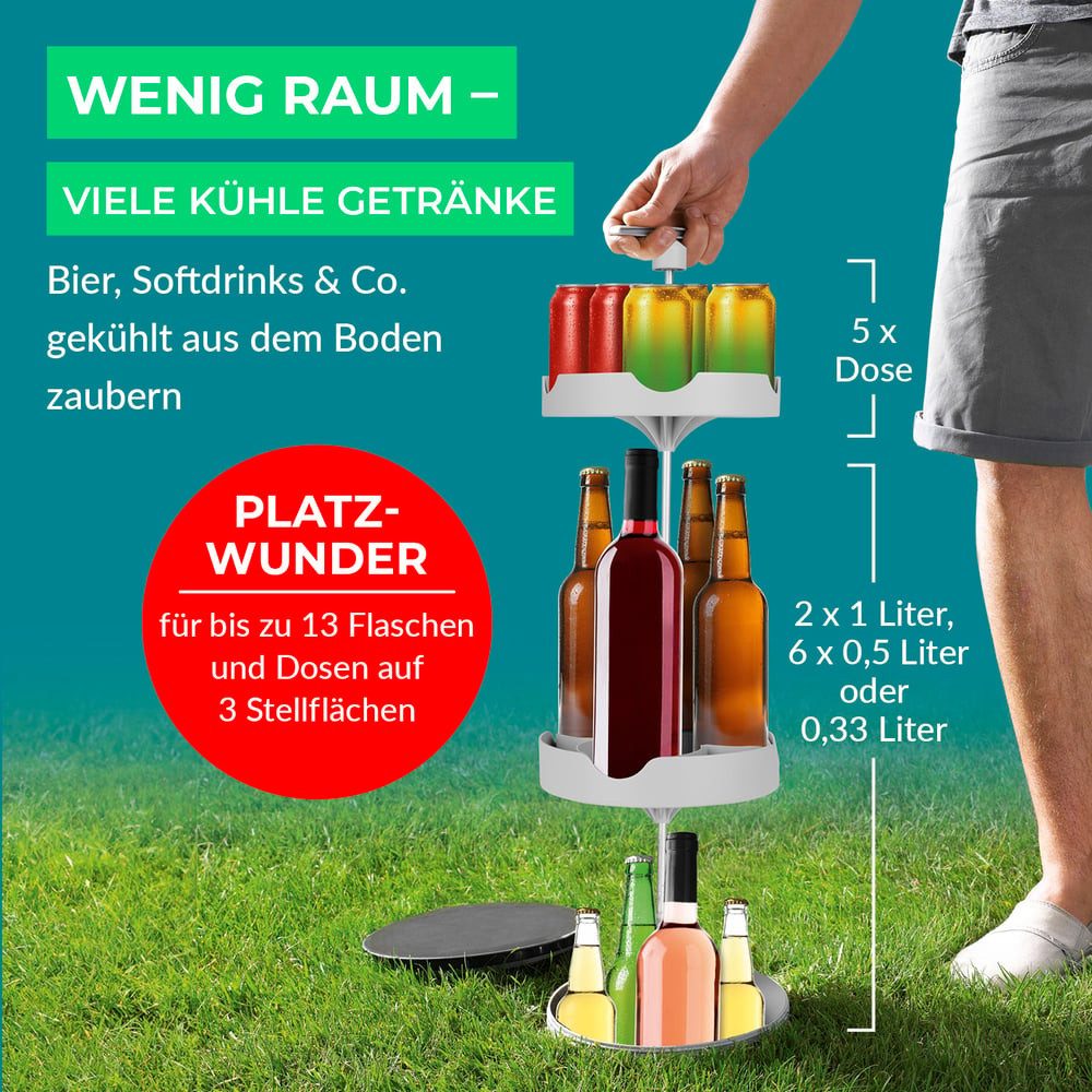 EASYmaxx Outdoor-Flaschenkühler Flaschenkühler Outdoor, Flaschen- und Dosen-Kühler, Bis zu 13 Flaschen & Dosen (0,33l bis 1 l), Getränke & Speisen lagern