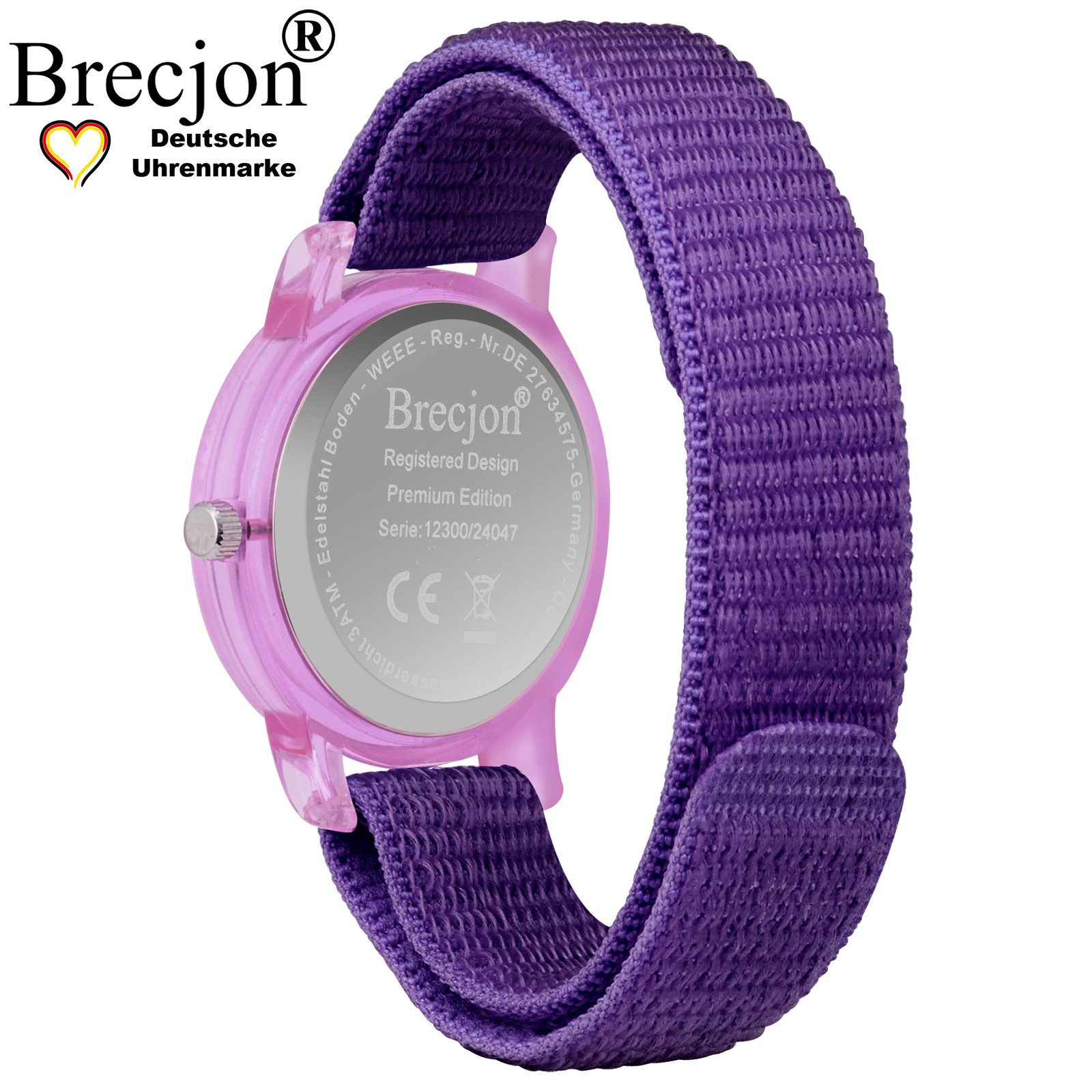 Brecjon Quarzuhr Kinderuhr Armbanduhr Lernuhr Kunststoff Klettarmband nachhaltig, Ideal als Geschenk zur Einschulung für Lernstarter im Set oder einzeln