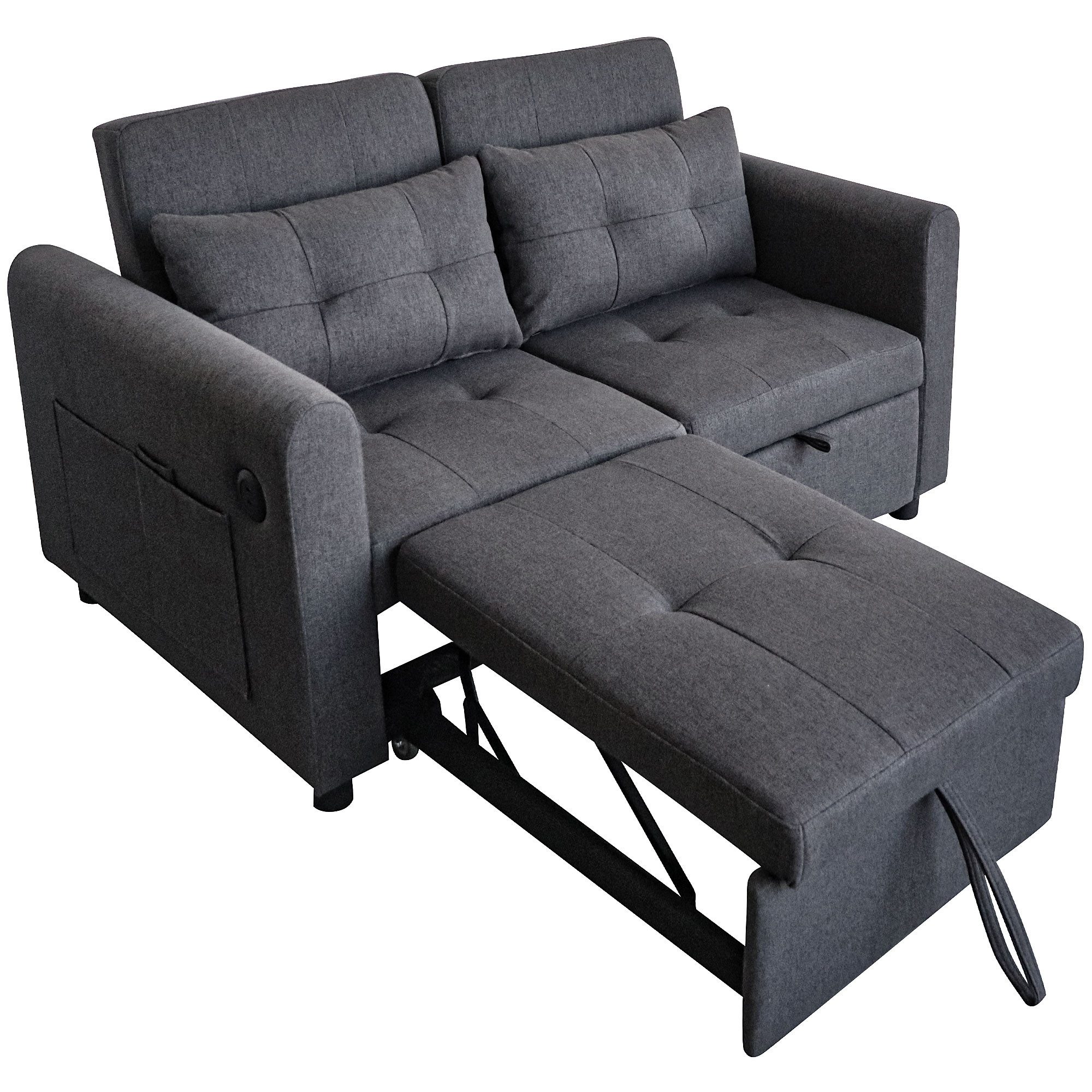 i@home Schlafsofa Loveseat-Sofa, 3-in-1-Ausziehsofa, mit verstellbarer Rückenlehne, USB, Armlehnentaschen und Kissen