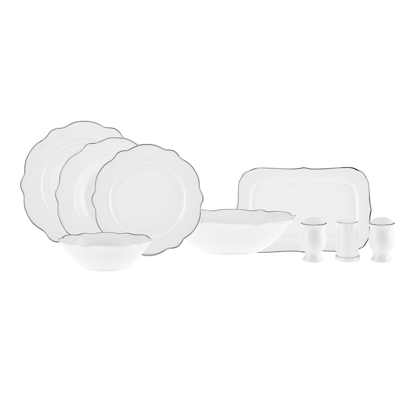Geschirr-Set Pablo New Generation Bone Dinner Set für 12 Personen Platin 59 Teile