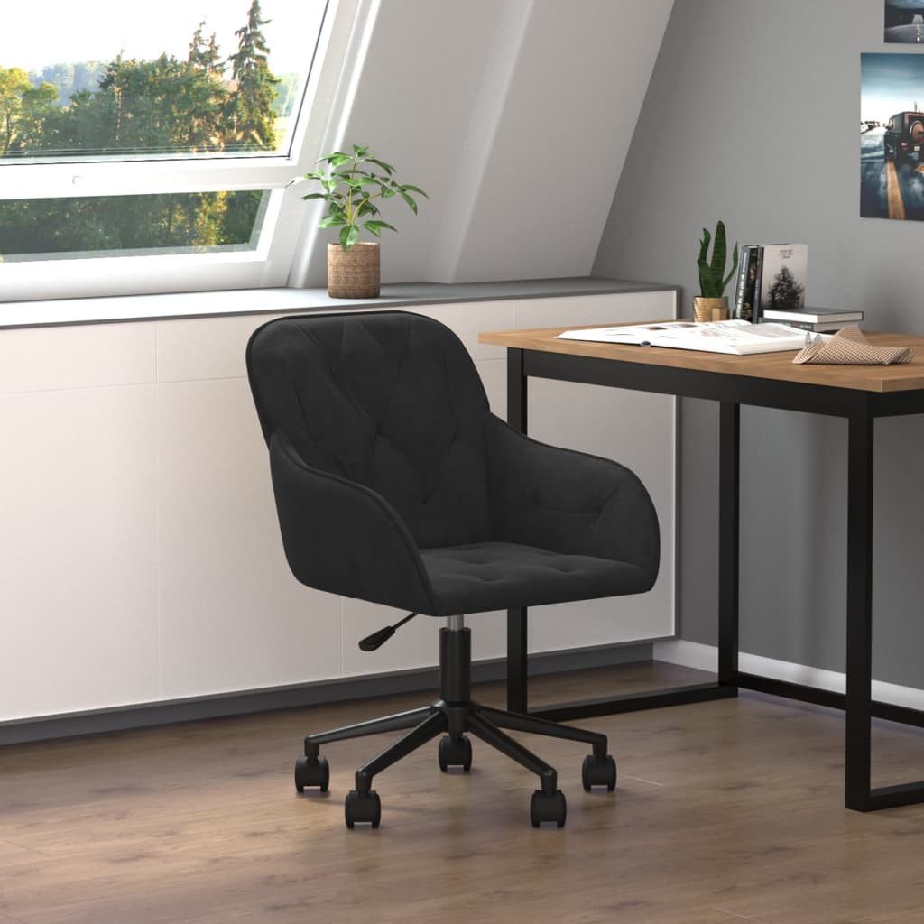 furnicato Bürostuhl Trendiger schwarzer aus Samt 56 x 61 x (78-86) cm (1 St), Drehbarer Schreibtischstuhl mit Gasdruckfeder und Metallgestell