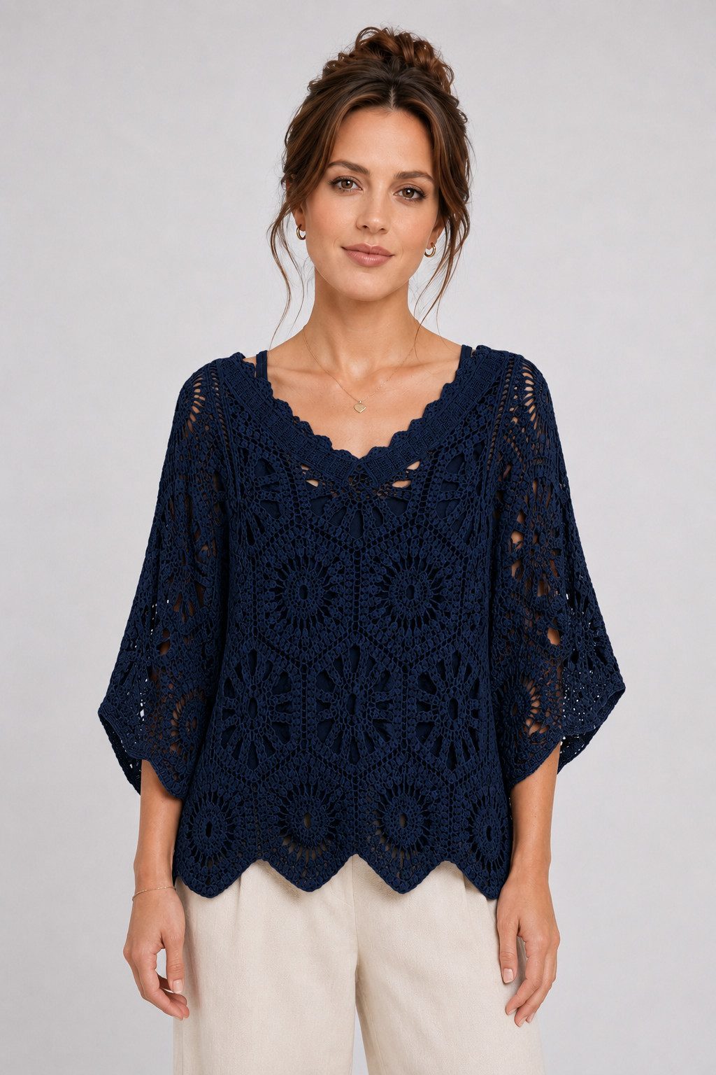 ITALY VIBES Blusenponcho - Häkelshirt - Spitzenshirt - ITALY VIBES - Boho - Oversize ONE SIZE- passend für Größen S - L
