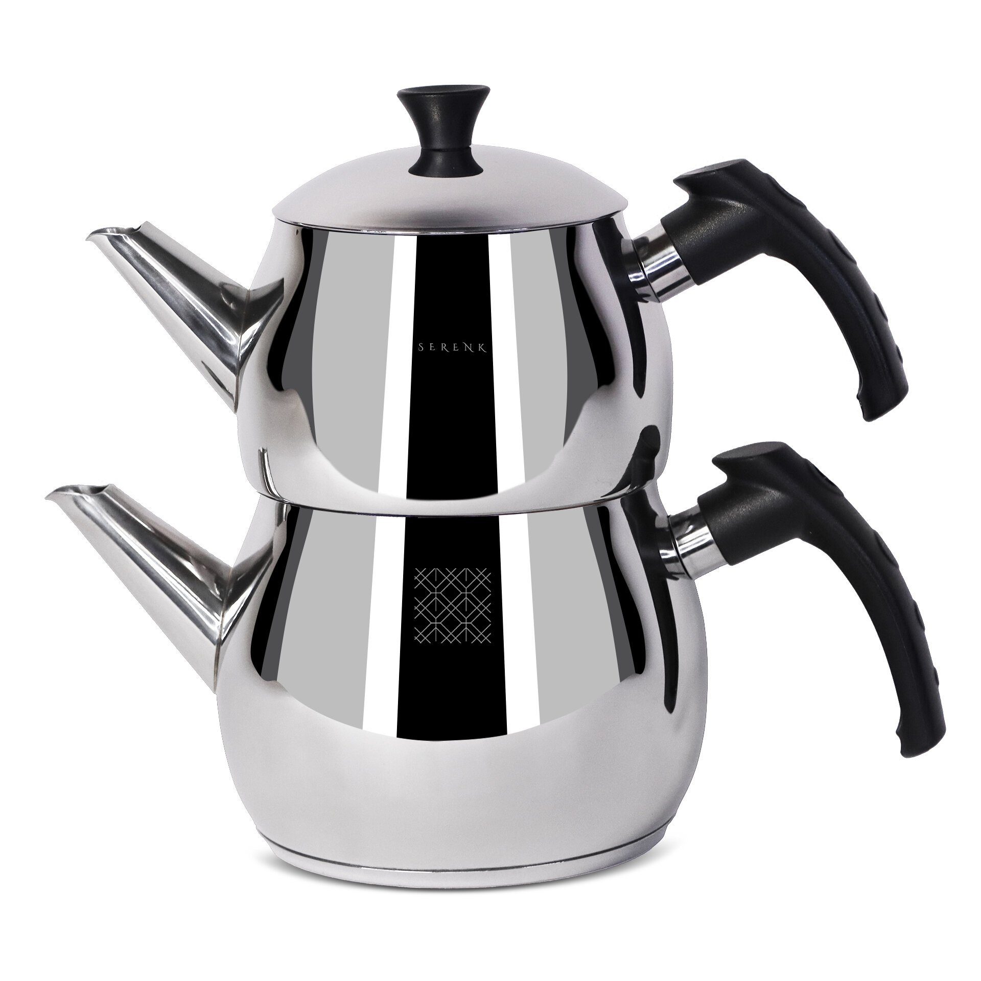 SERENK Teekanne Modernist Türkisches Teekanne-Set, Caydanlik, Schwarzer Griff, 2,5 l, (3-St), 18/10-Edelstahl