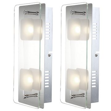 etc-shop LED Wandleuchte, LED-Leuchtmittel fest verbaut, Warmweiß, 2x LED Wand Lampen Schlaf Zimmer Beleuchtung Glas Spiegel Leuchten
