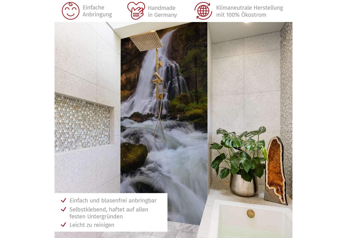 Thumbnail - Bilderdepot24 Badrückwand Natur grün Duschrückwand ohne Bohren Dusche, (1-tlg., Hart-Folie Premium matt 0,61 mm), fugenl...