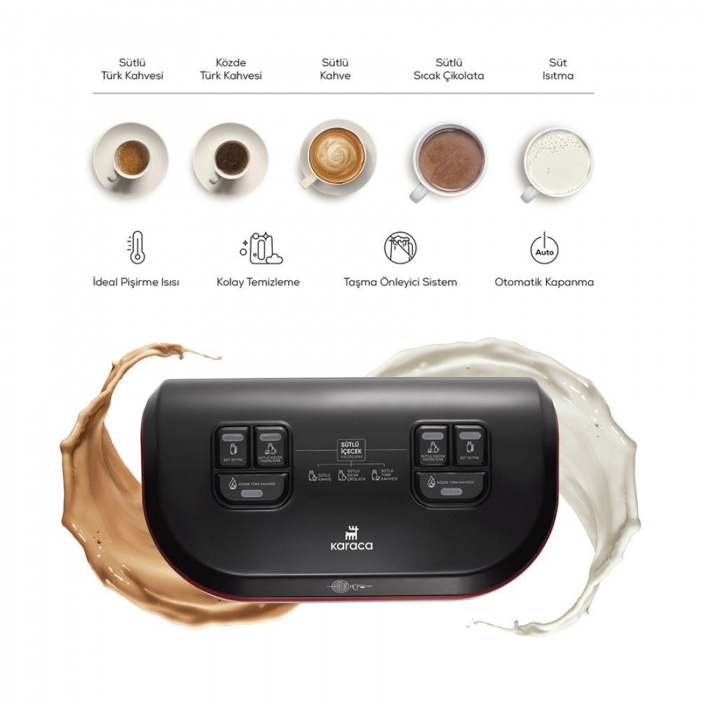 Karaca Espressomaschine Türkische Kaffeemaschine, Hatır Hüps Duet mit Milchfunktion Rot 10 Tassen 1400 W